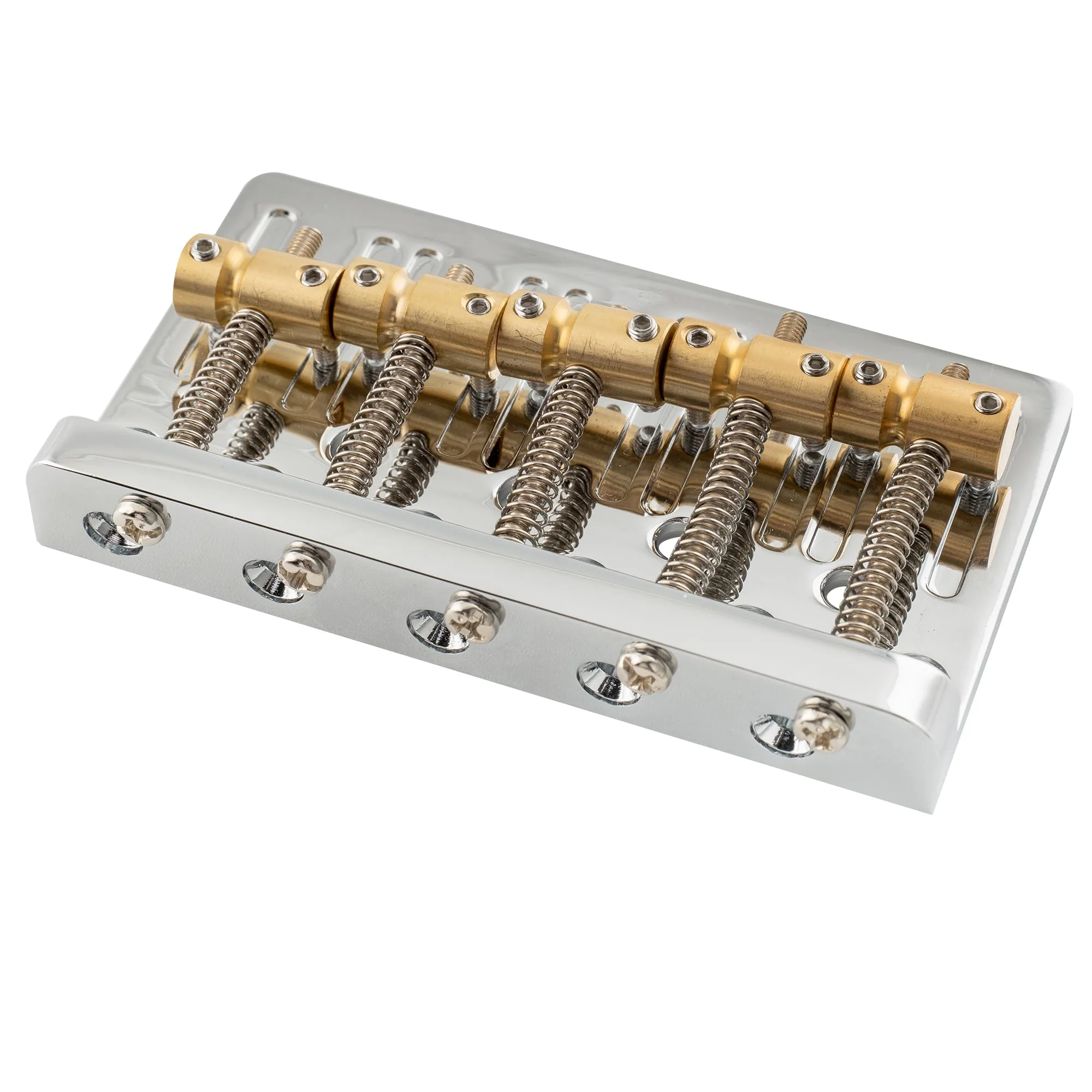 Musiclily Pro 17mm Heavy Duty 5-String Bass Bridge Dual Load with Brass Saddle Steel Plate for Precision Jazz Bass Replacement, Chrome - Image 5
