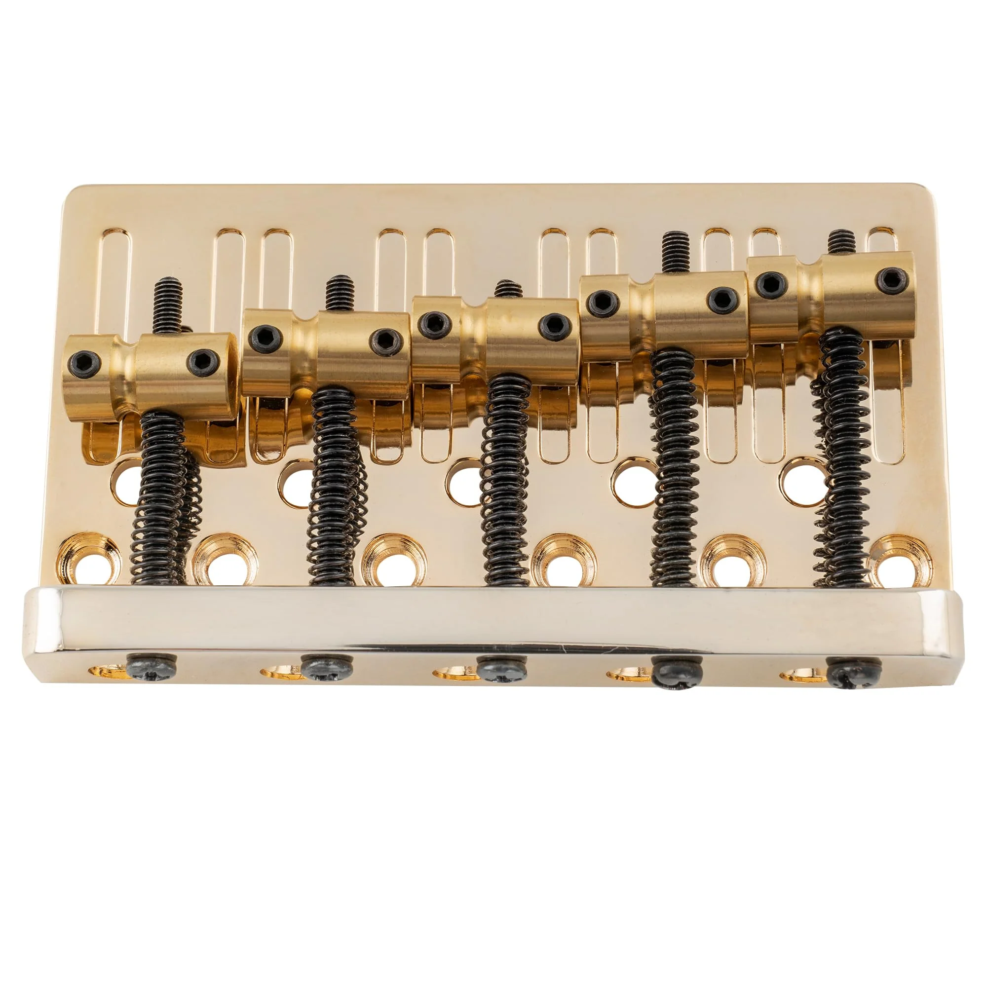 Musiclily Pro 17mm Heavy Duty 5-String Bass Bridge Dual Load with Brass Saddles Steel Plate for Fender Precision/Jazz Bass, Gold - Image 4