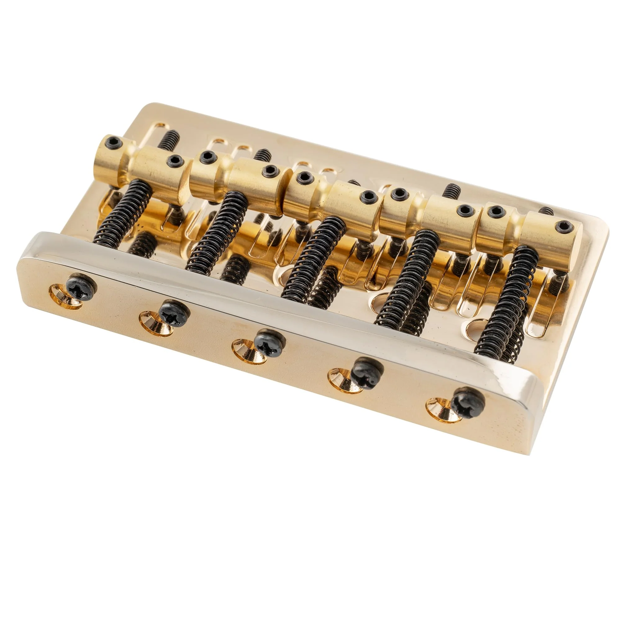 Musiclily Pro 17mm Heavy Duty 5-String Bass Bridge Dual Load with Brass Saddles Steel Plate for Fender Precision/Jazz Bass, Gold - Image 5