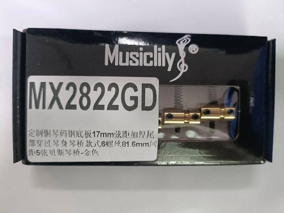 Musiclily Pro 17mm Heavy Duty 5-String Bass Bridge Dual Load with Brass Saddles Steel Plate for Fender Precision/Jazz Bass, Gold - Image 6