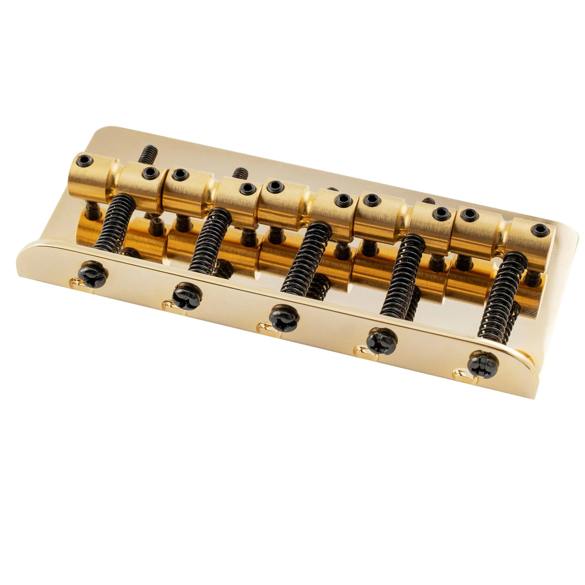 Musiclily Pro 18mm String Spacing Classic Standard Top-loading 5-String Bass Bridge with Brass Saddle Steel Plate, Gold - Image 5