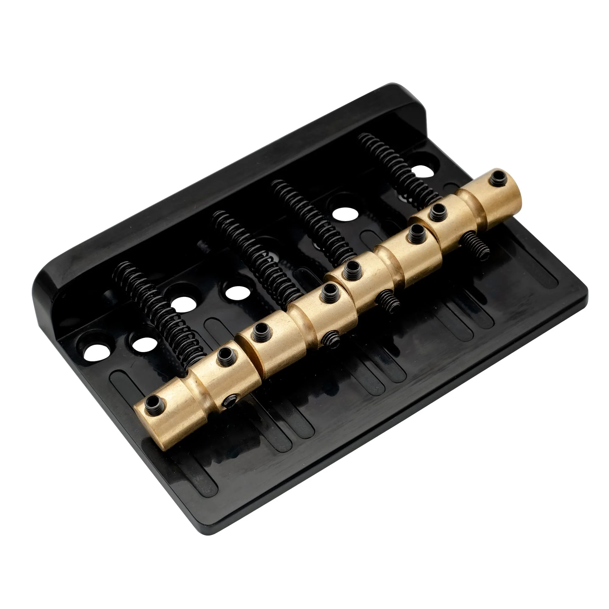 Musiclily Pro 19mm 4-String Bass Hardtail Bridge with Brass Saddles and Steel Plate, Black - Image 4