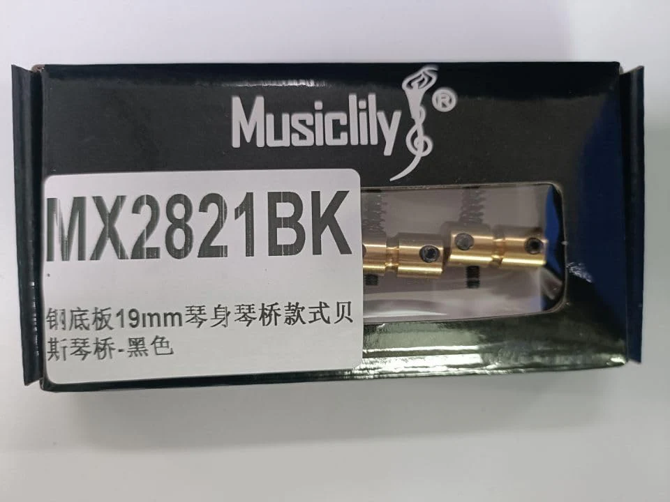 Musiclily Pro 19mm 4-String Bass Hardtail Bridge with Brass Saddles and Steel Plate, Black - Image 7