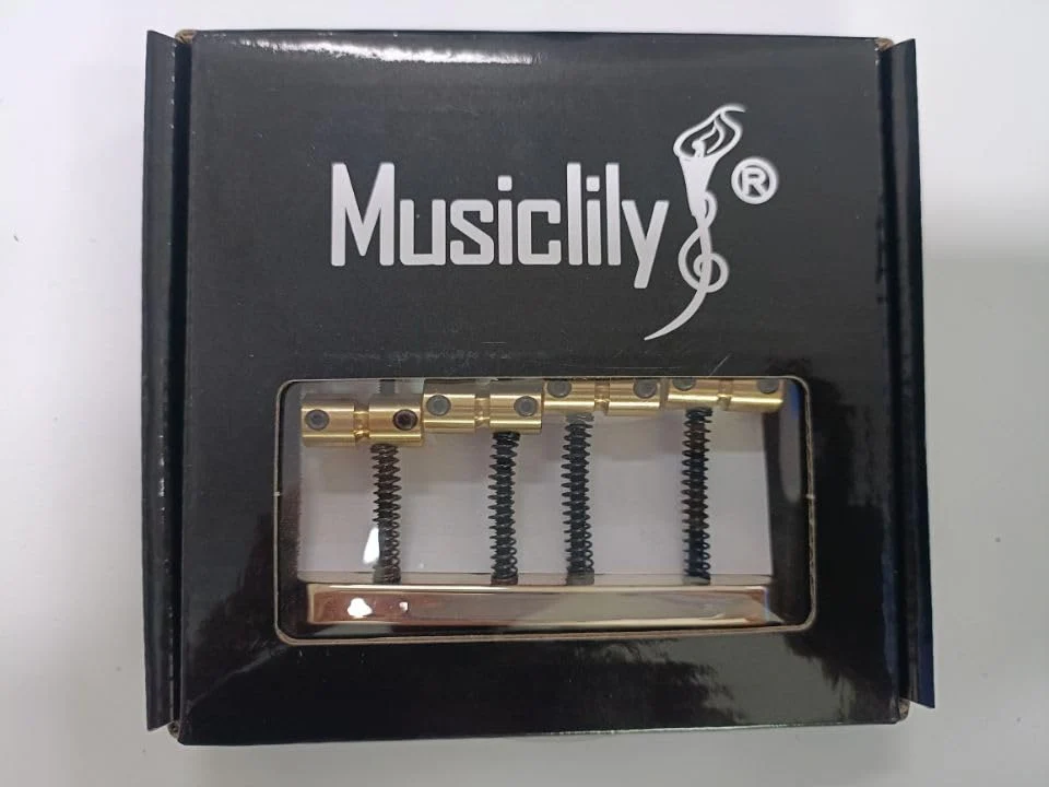 Musiclily Pro 19mm 4-String Bass Hardtail Bridge with Brass Saddles and Steel Plate, Gold - Image 7