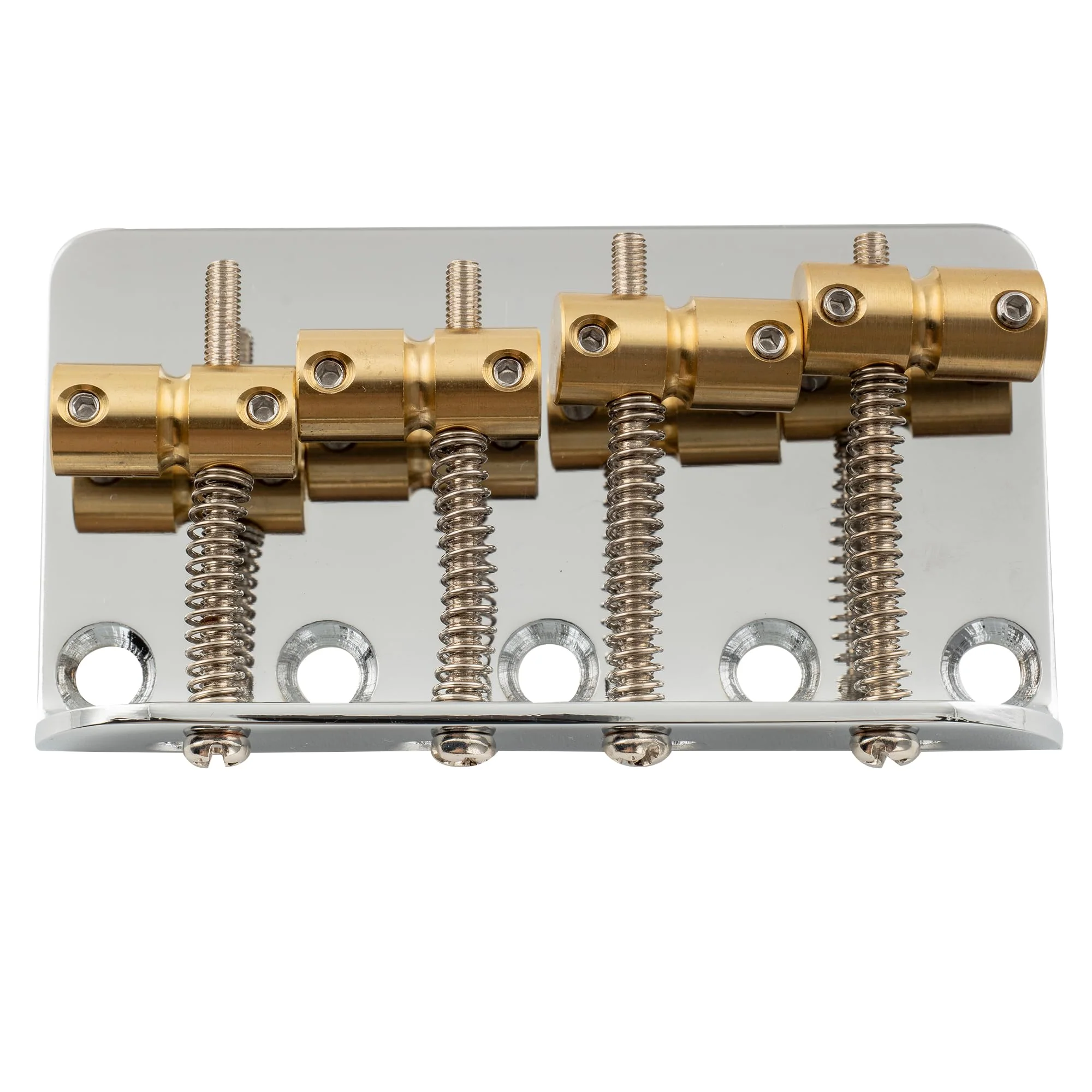 Musiclily Pro 19mm Classic Standard Hardtail Fixed 4-String Bass Bridge Top-loading with Brass Saddles Steel Plate for Jazz Bass Precision Bass PB JB Style Eelectric Bass, Chrome - Image 4