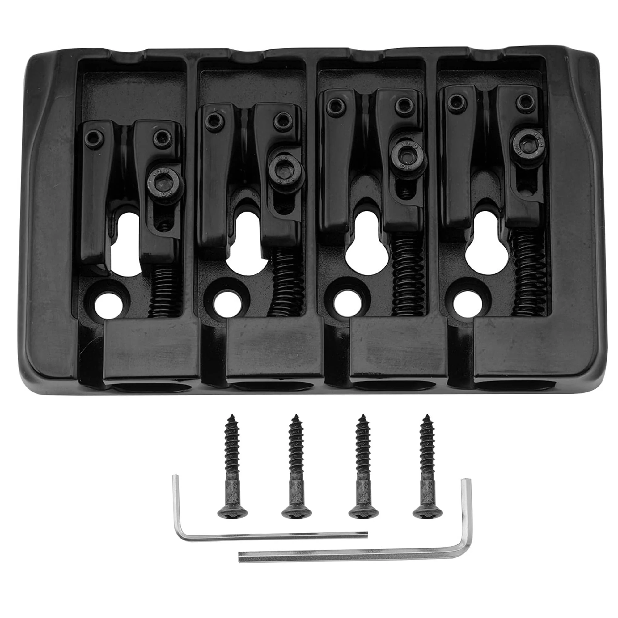 Musiclily Pro 19mm Locking Saddles Hard Zinc 4-String Bass Bridge, Black - Image 4