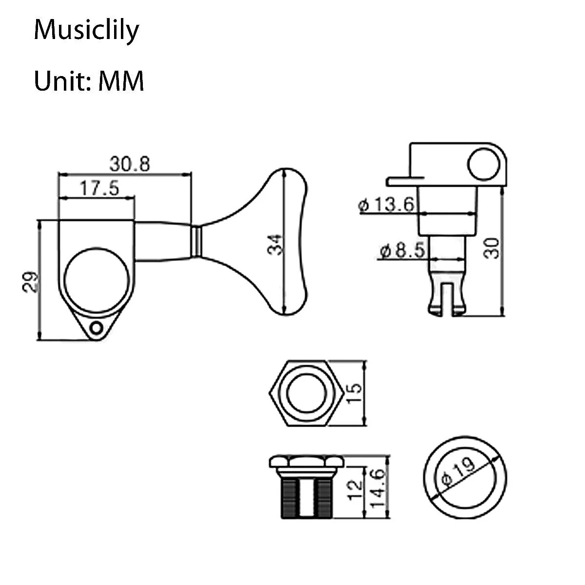 Musiclily Pro 2+2 Sealed Bass TunersTuning Keys Pegs Machine Heads for Ibanez Style Precision Jazz Bass, Gold - Image 7