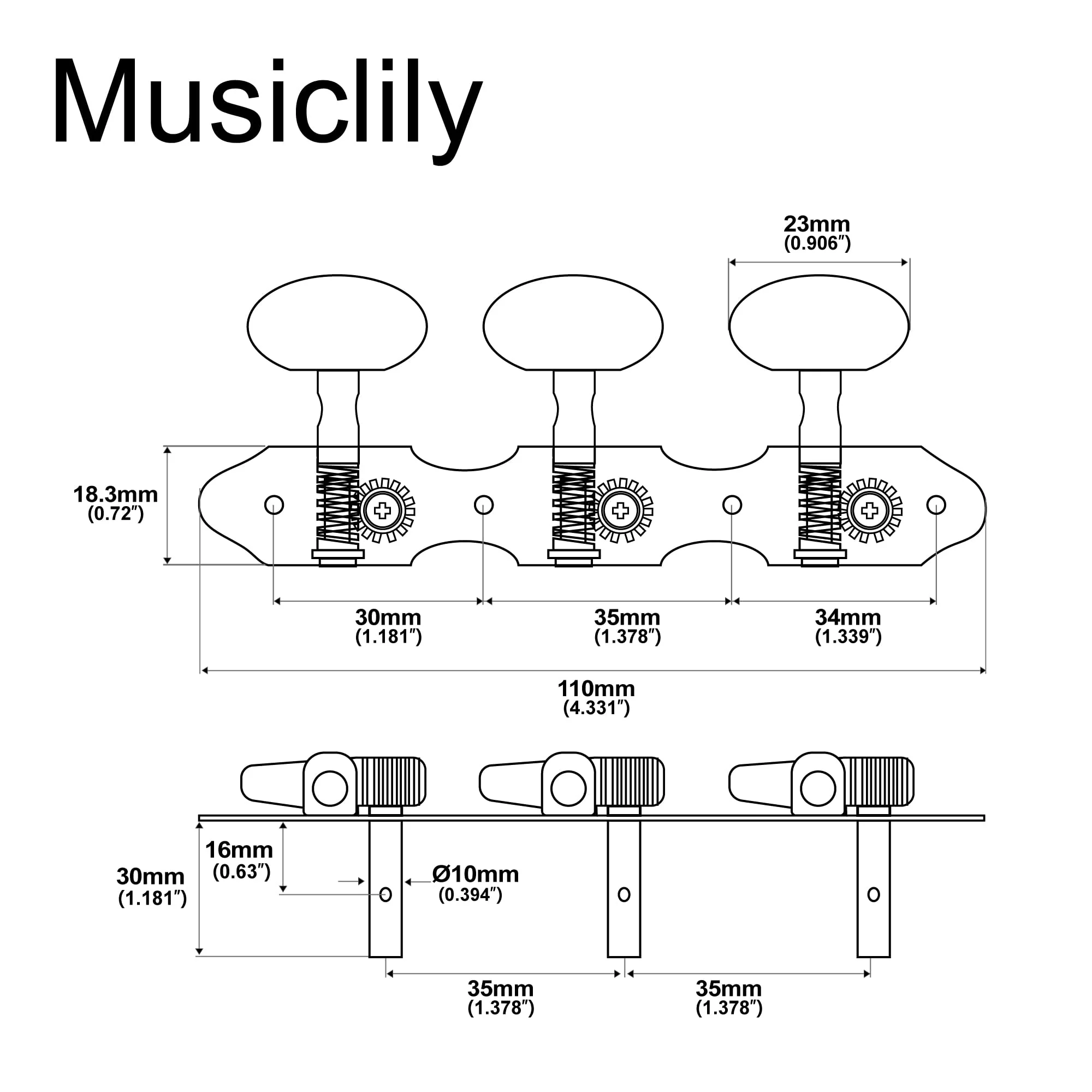 Musiclily Pro 3+3 Baker Style Classical Guitar Tuners Tuning Pegs Keys Guitar Machine Heads Set, Antique Brass - Image 2