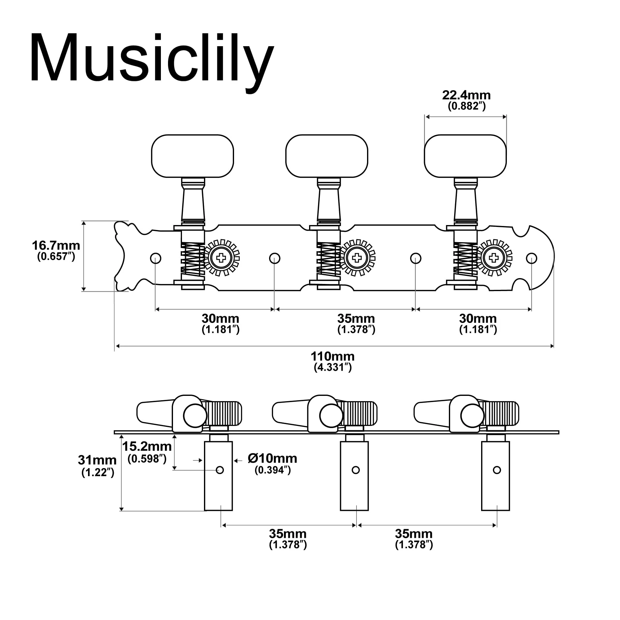 Musiclily Pro 3+3 Classical Guitar String Tuning Pegs Keys Guitar Machine Heads Tuners Set for Classical Guitar, Nickel Oval Button Oval button Nickel - Image 2