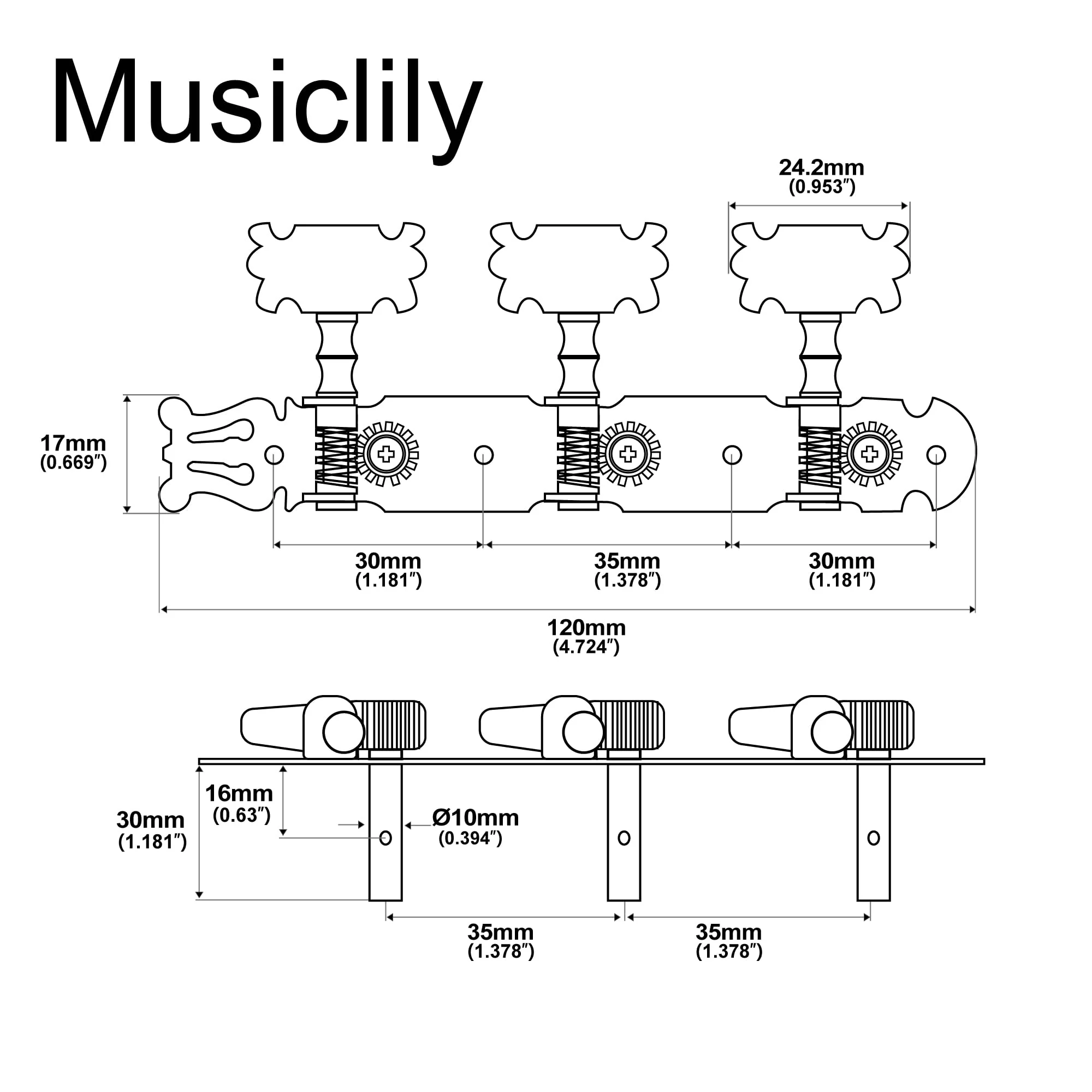 Musiclily Pro 3+3 Lyra Classical Guitar String Tuning Pegs Keys Guitar tuners Machines Heads Set for Classical Guitar, Gold - Image 2