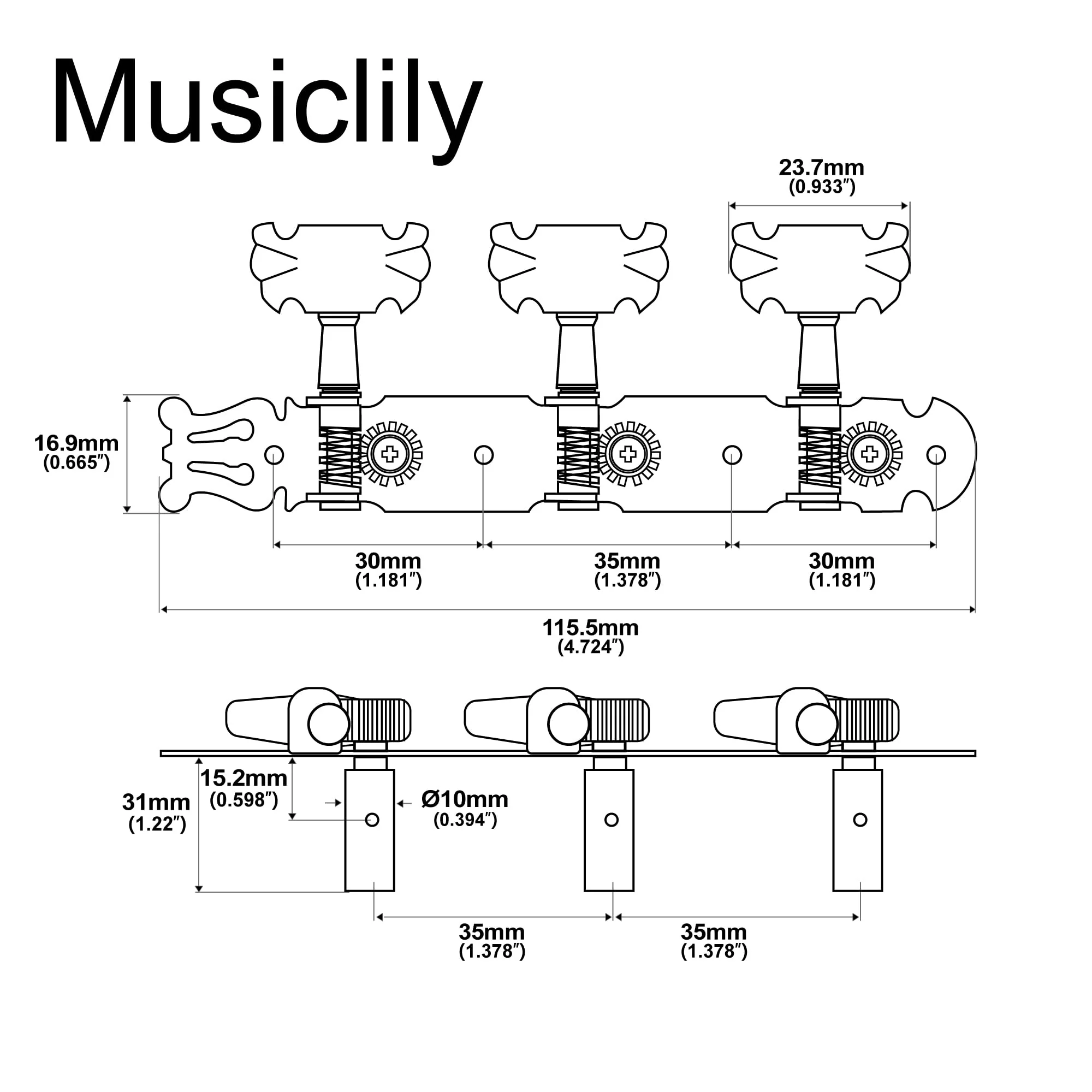 Musiclily Pro 3+3 Lyra Style Classical Guitar Machine Heads Tuning Pegs Keys Tuners Set Butterfly Button Nickel - Image 2
