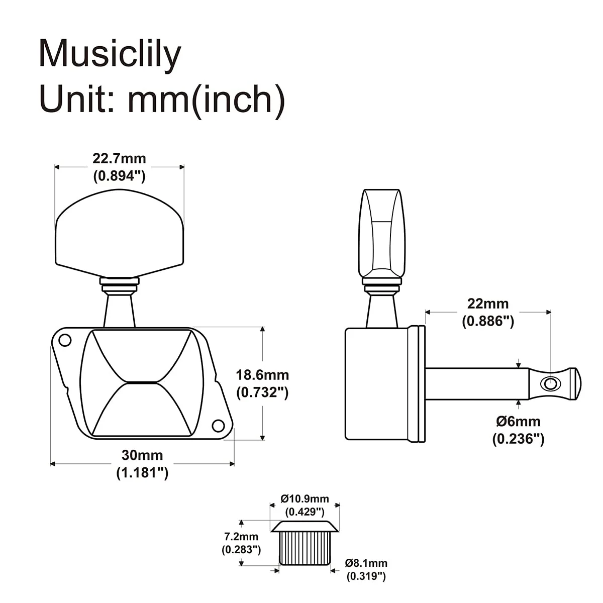 Musiclily Pro 3+3 Semi-closed Guitar Tuners String Tuning Pegs Keys Machine Heads Set for for Acoustic or Electric Guitar,Chrome Half Moon Button Chrome - Image 2