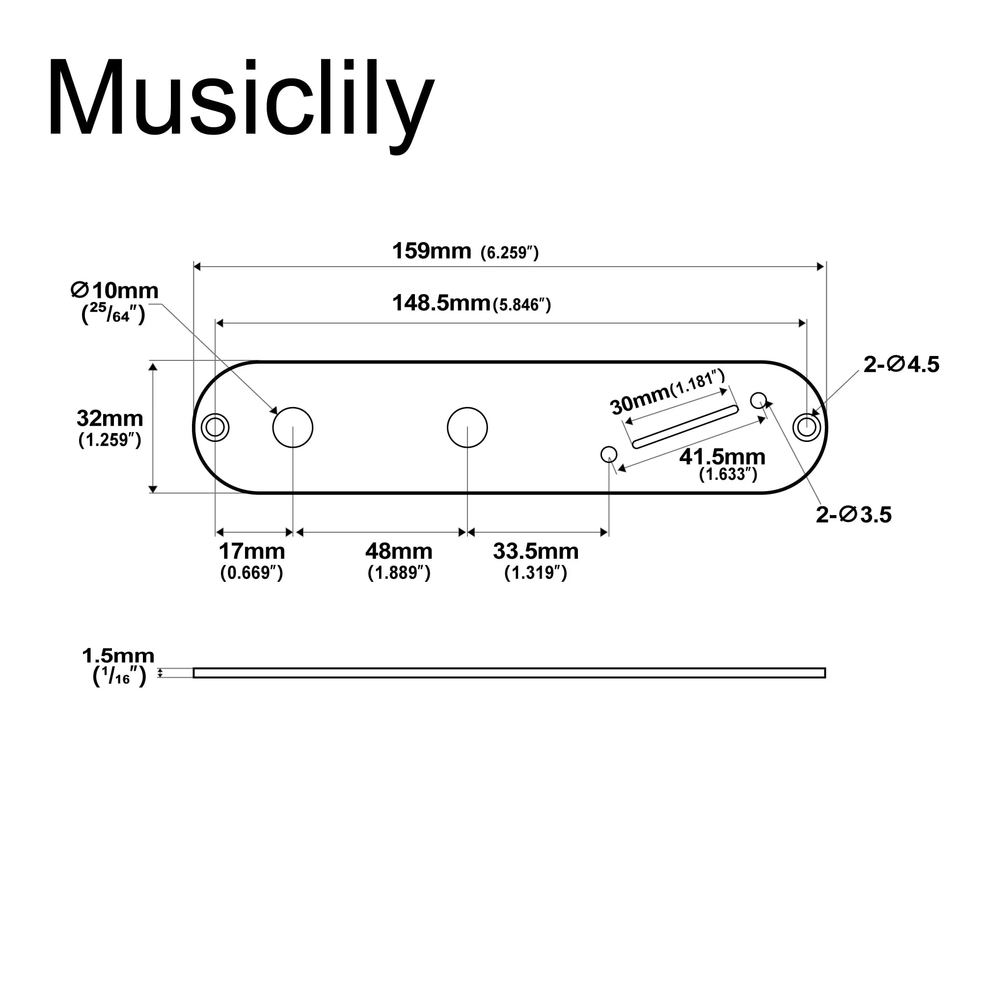 Musiclily Pro 32mm Steel Tele Control Plate with Narrow Pots Hole Spacing and Angled Switch Slot for Telecaster Electric Guitar, Black - Image 2