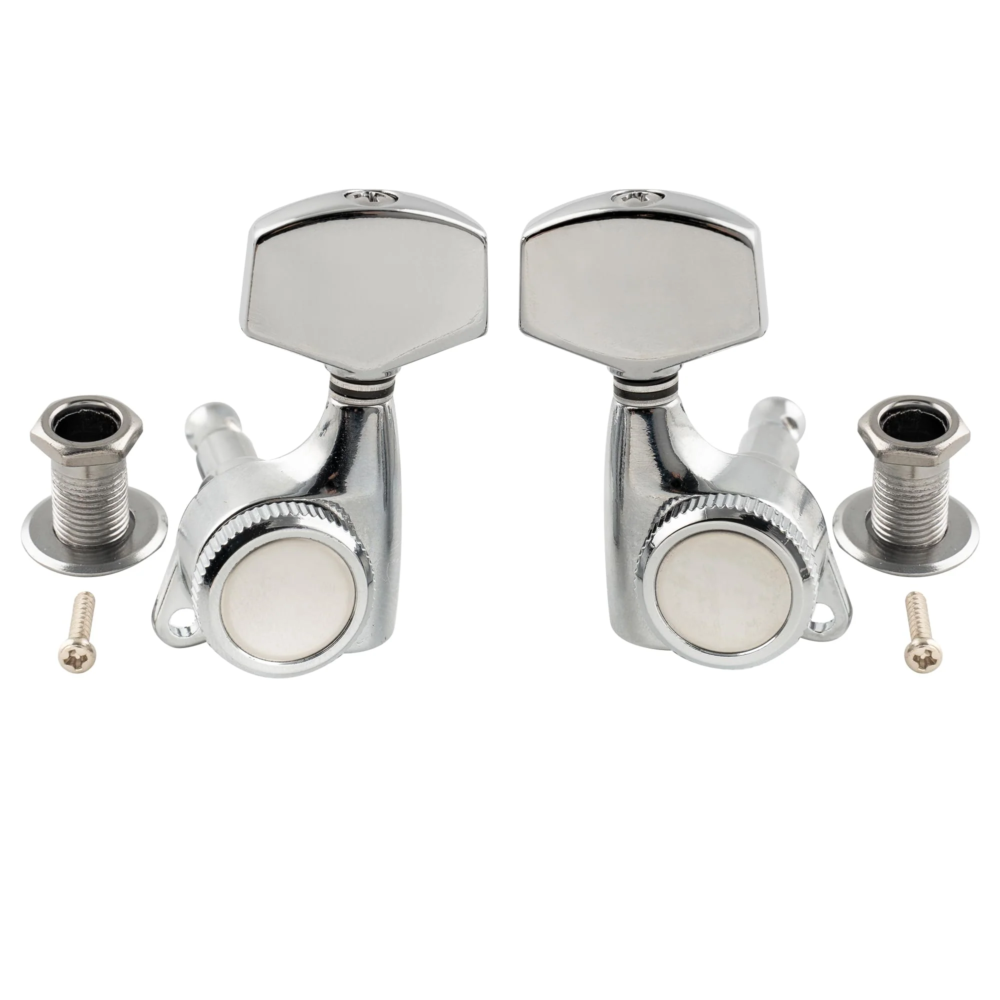 Musiclily Pro 3L+3R Guitar Locking Tuners 18:1 Ratio Lock String Tuning Key Pegs Machine Heads Replacement for LP SG Style Style Electric Folk or Acoustic Guitar, Chrome with Big Hex Button - Image 4