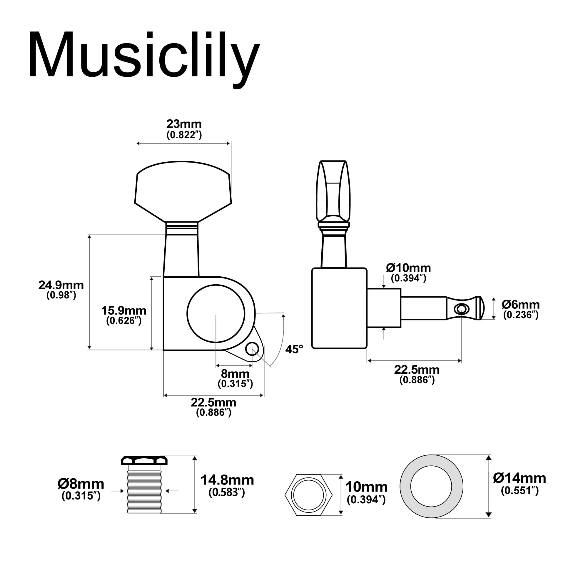 Musiclily Pro 3R3L Sealed Guitar Tuners Tuning Machines Set for Les Paul Style Electric Guitar or Fender Acoustic Guitar, Big Button Chrome - Image 2