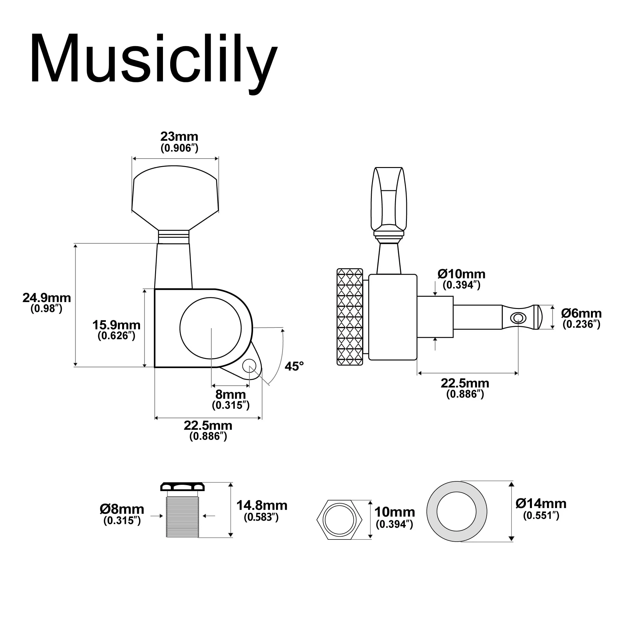 Musiclily Pro 3x3 Guitar Locking Tuners Tuning Pegs Keys Machine Heads Set for Les Paul Style Electric or Acoustic Guitar, Black - Image 2