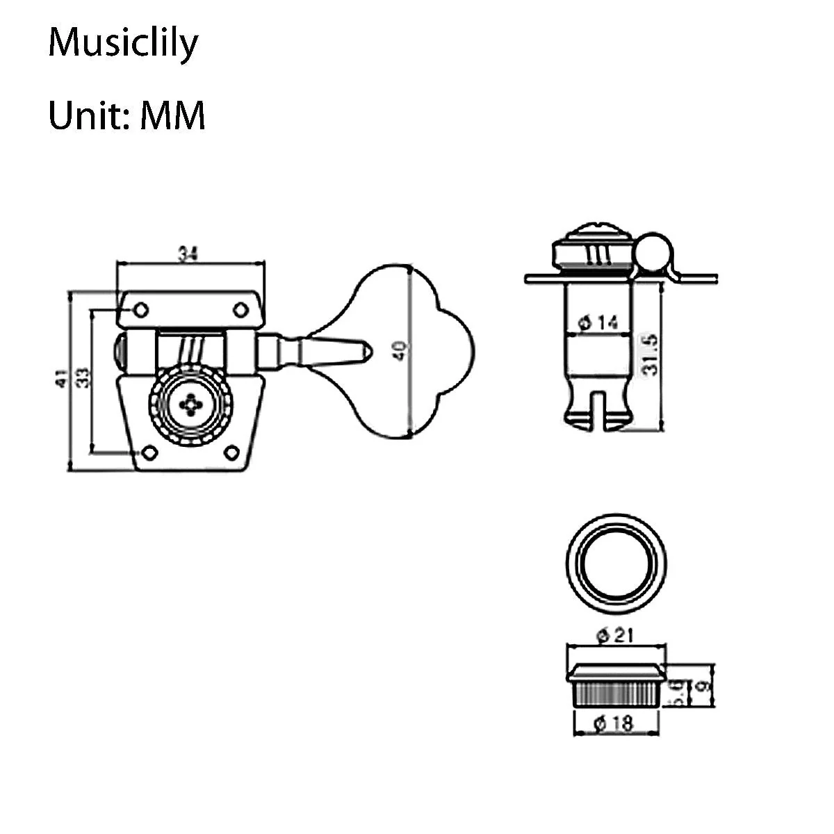 Musiclily Pro 4 In Line Open Gear Electric Bass Tuners Machine Heads Tuning Keys Pegs for Precision Jazz Bass, Gold Gold Color - Image 2