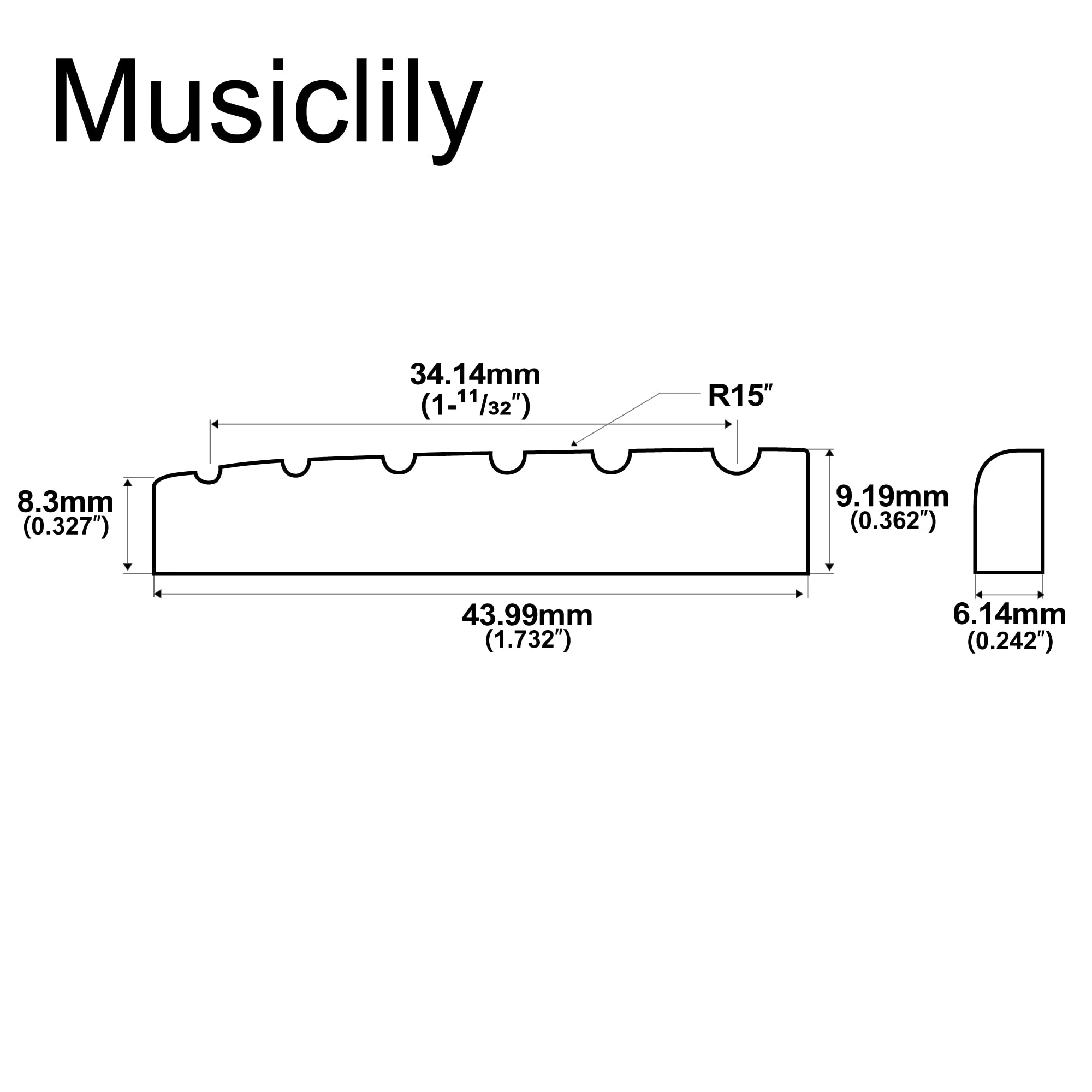Musiclily Pro 43.99mm Slotted Guitar Bone Nut for 6 String Epiphone Les Paul Pre-2014 Electric/Acoustic Guitar, Ivory (Set of 2) - Image 2