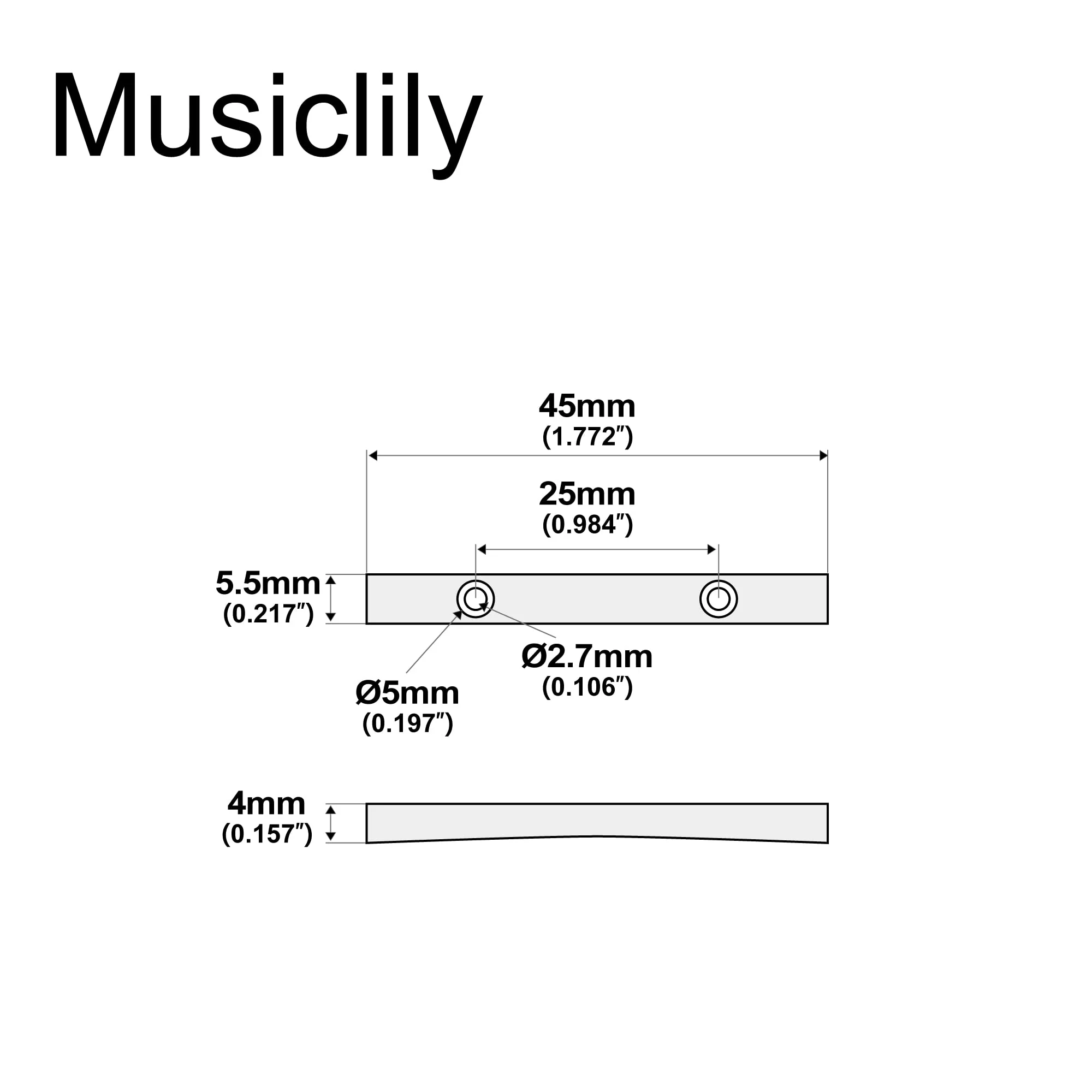 Musiclily Pro 45mm Brass Bass String Retainer Bar for 5-String Electric Bass, Black - Image 2