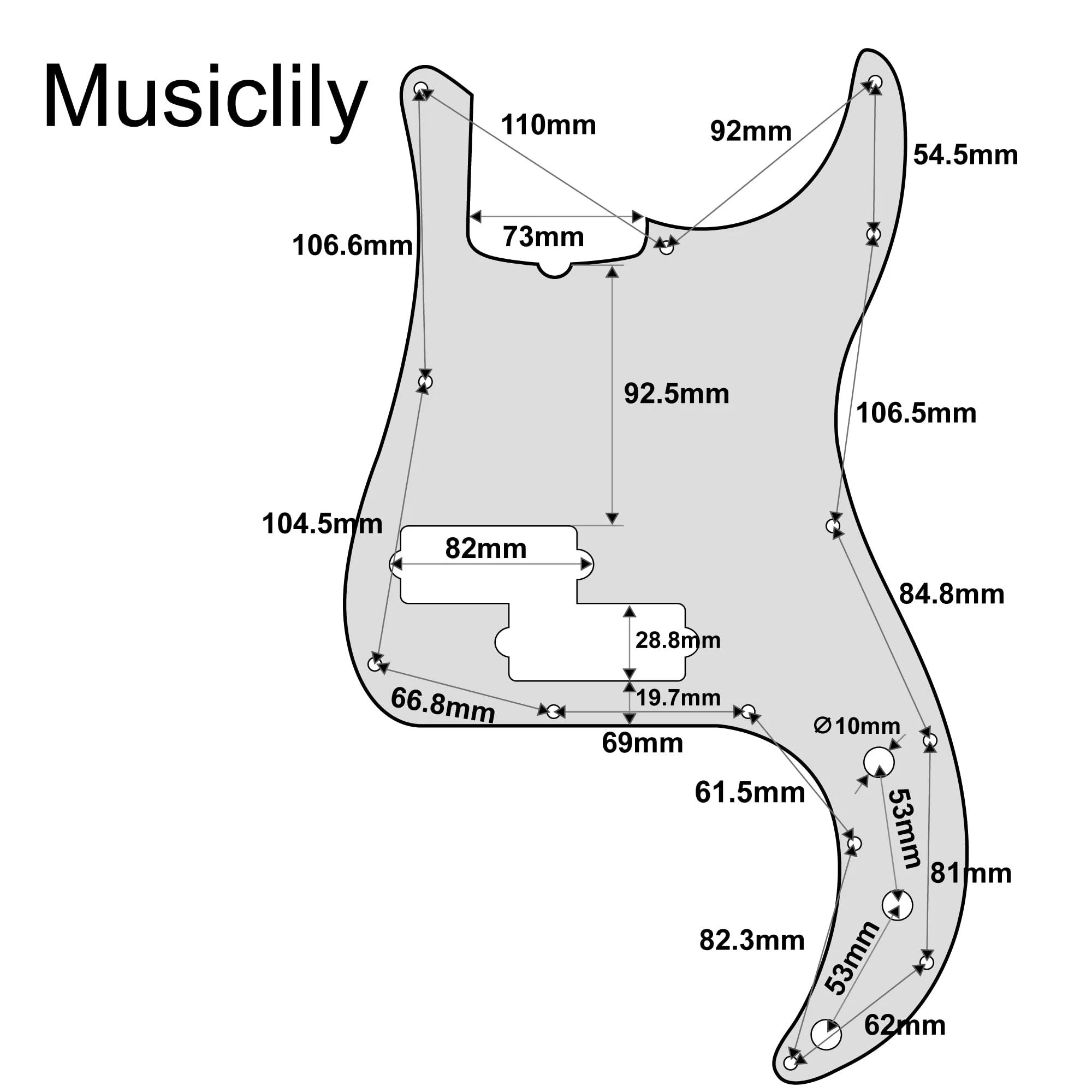 Musiclily Pro 5-String 13-Hole Contemporary P Bass Pickguard for Fender American Precision Bass, 4Ply Tortoise Shell - Image 2