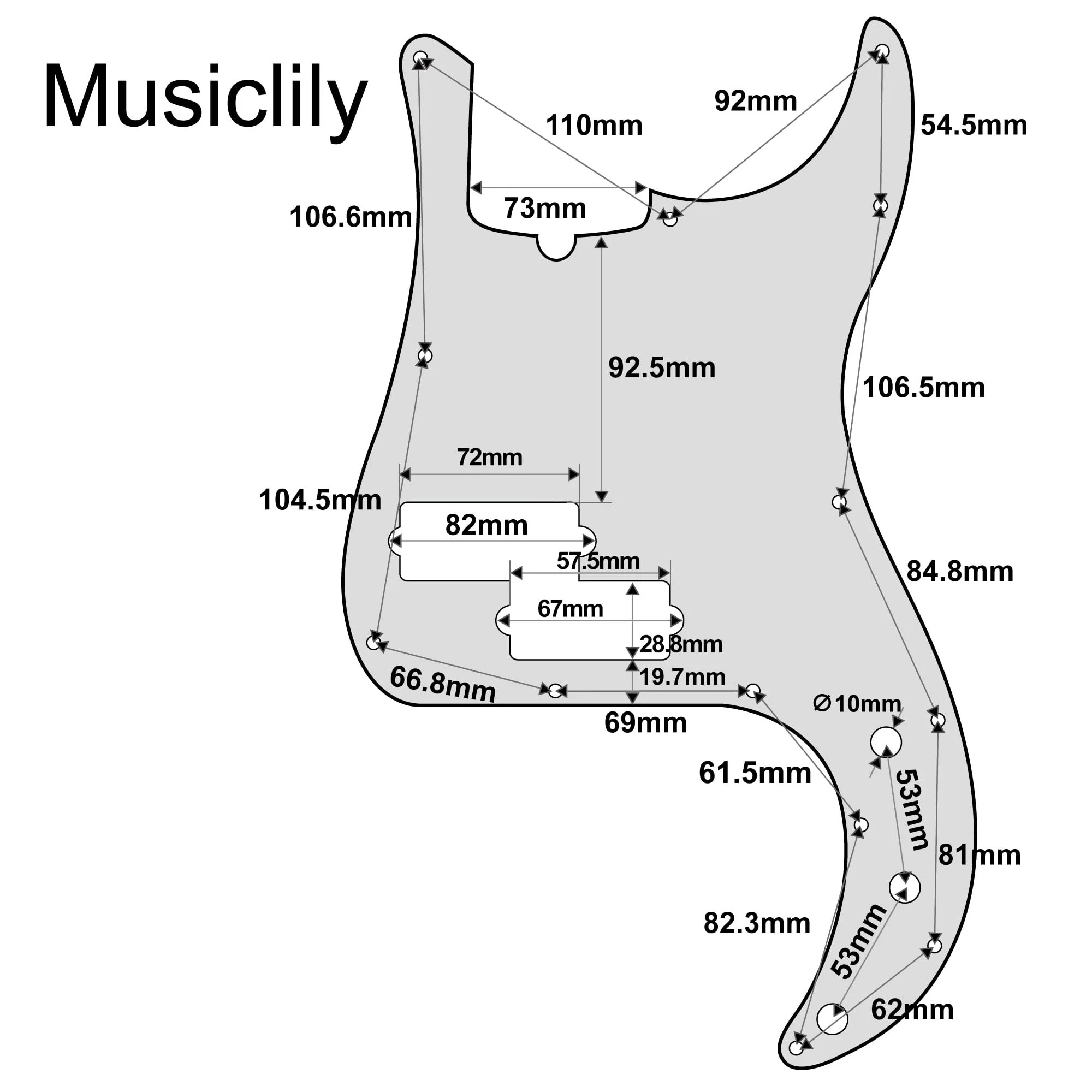 Musiclily Pro 5-String 13-Hole Contemporary P Bass Pickguard for Fender American Precision Bass, 4Ply White Pearl - Image 2