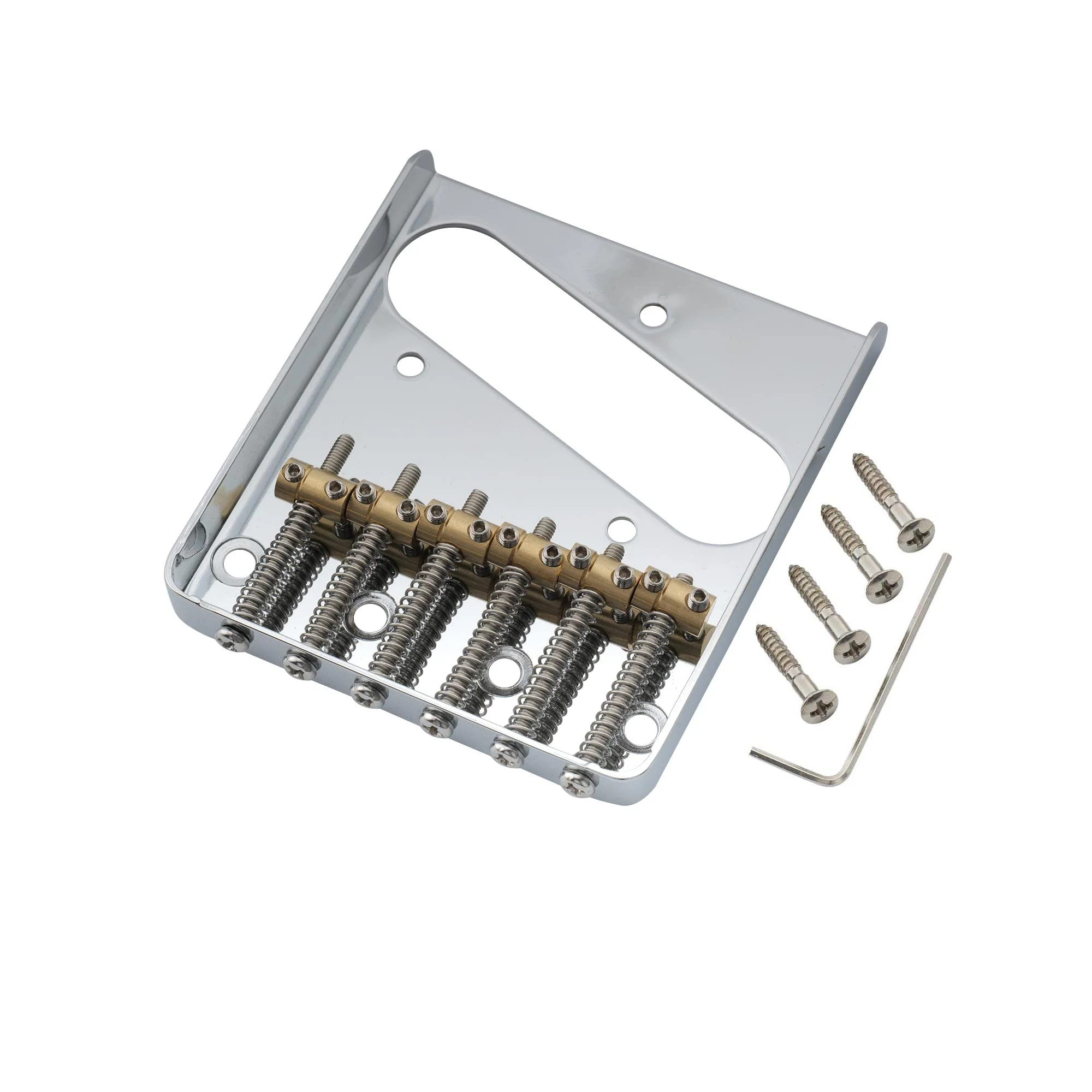 Musiclily Pro 54mm Vintage Telecaster Bridge with Barrel Brass 6-Saddle for Squier and Import Tele Style Electric Guitar, Chrome - Image 4