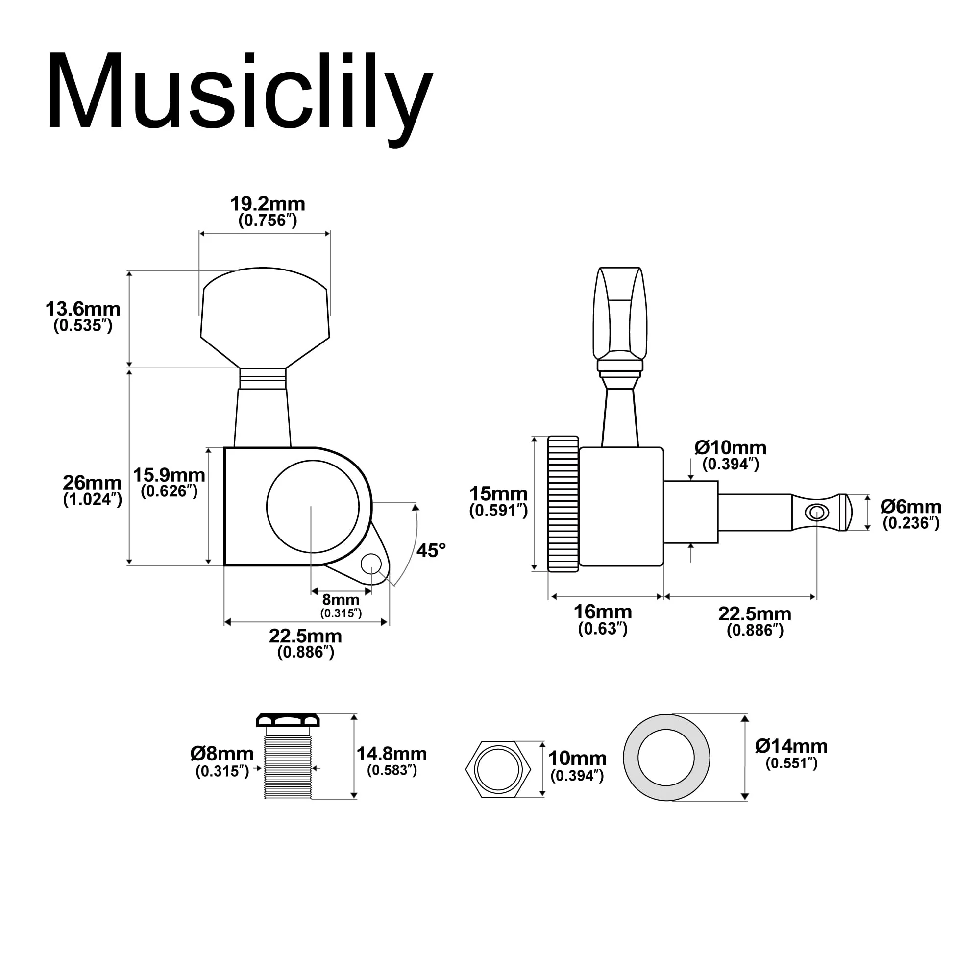 Musiclily Pro 6 in Line Guitar Locking Tuners Tuning Pegs Keys Machine Heads Set for Strat Tele Style Guitar, Black - Image 2