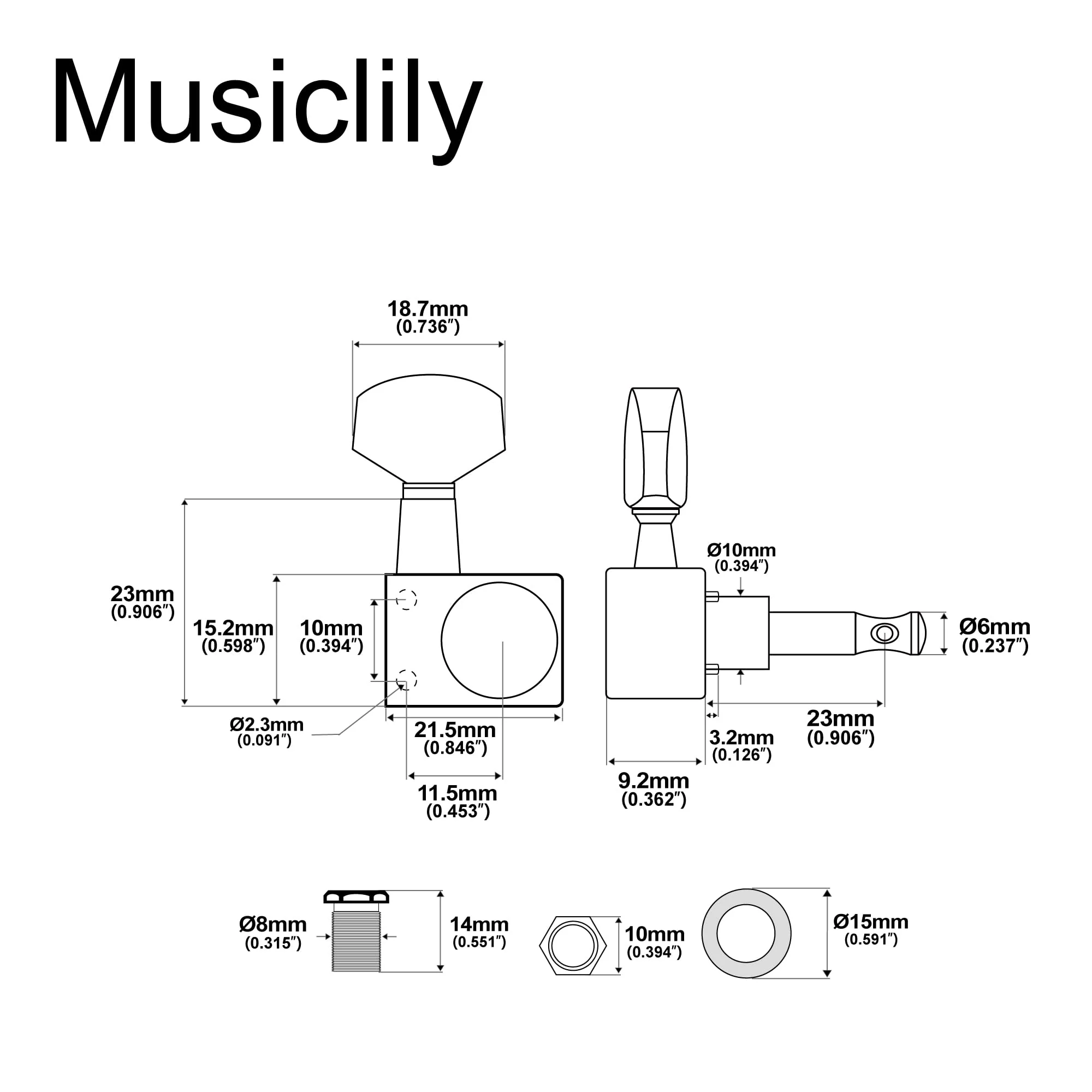 Musiclily Pro 6 inline 2-pins Sealed Guitar Tuners String Tuning Pegs Keys Machine Heads Set for Fender Strat Stratocaster/Tele Telecaster Electric Guitar, Chrome - Image 2
