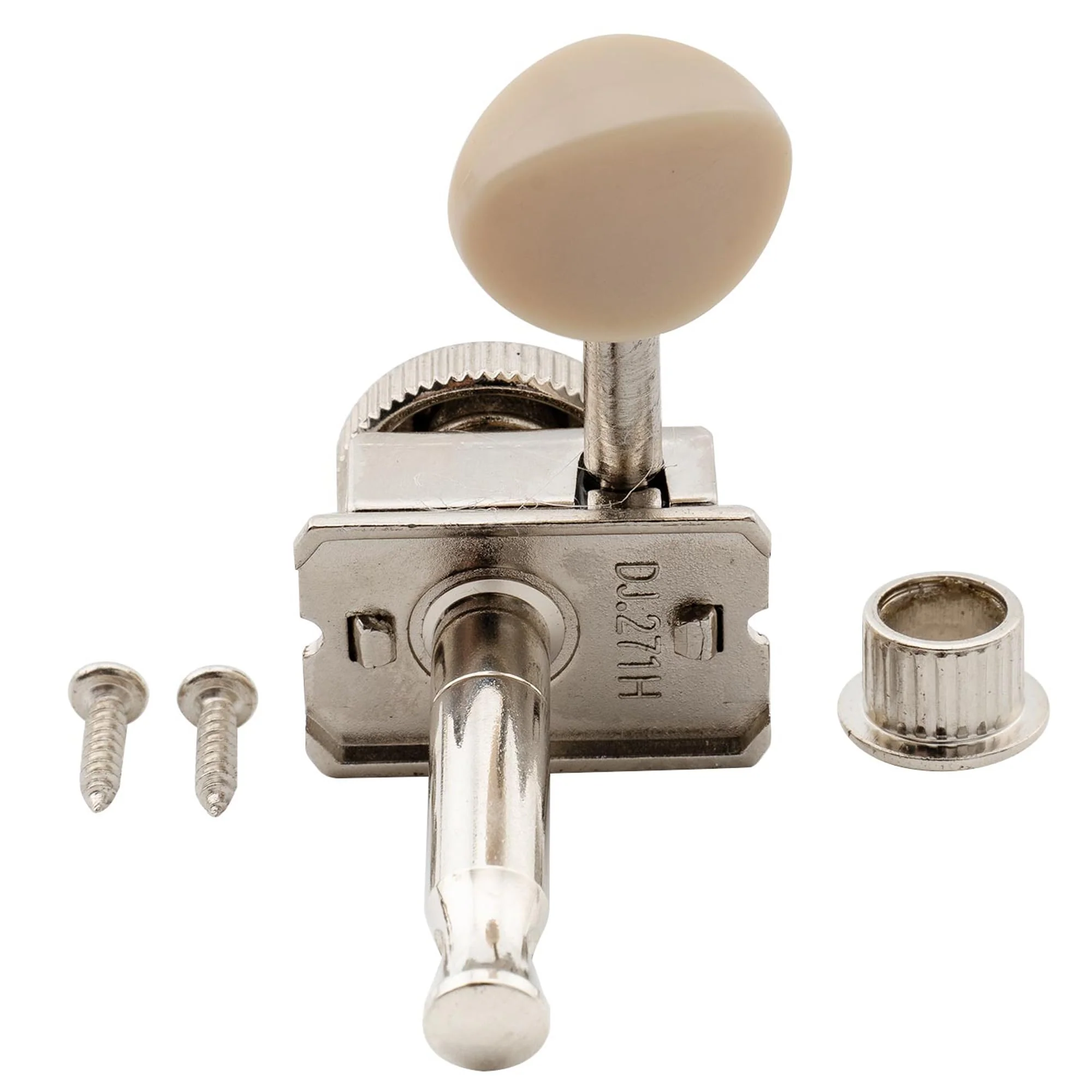 Musiclily Pro 6 inline Vintage Guitar Locking Tuners Guitar String Tuning Pegs Keys Machine Heads Replacement for Strat/Tele ST TL Style Electric Guitar, Nickel with Plastic Button - Image 5