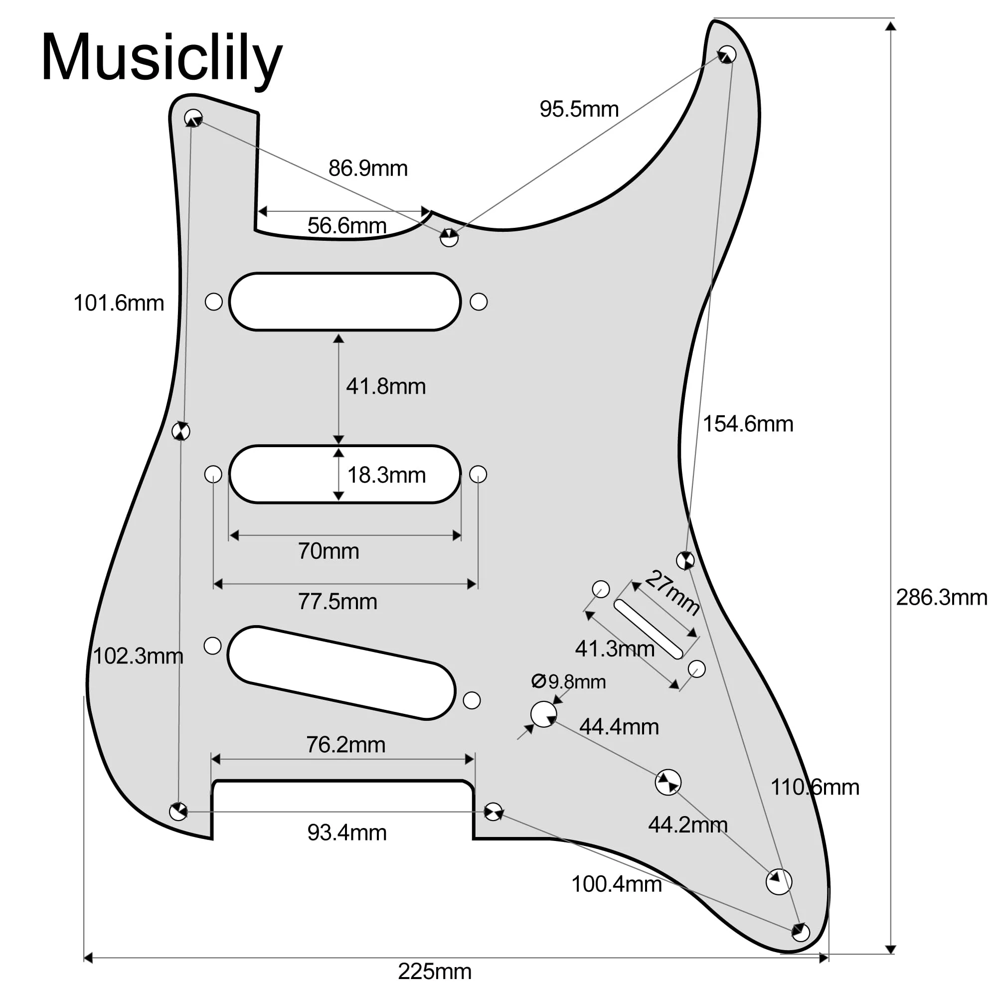 Musiclily Pro 8 Holes ST SSS Pickguard for 2008-2019 China Made Squier Classic Vibe SQ CV 50s Reissue Vintage Strat Style Electric Guitar, 4Ply White Pearl - Image 2