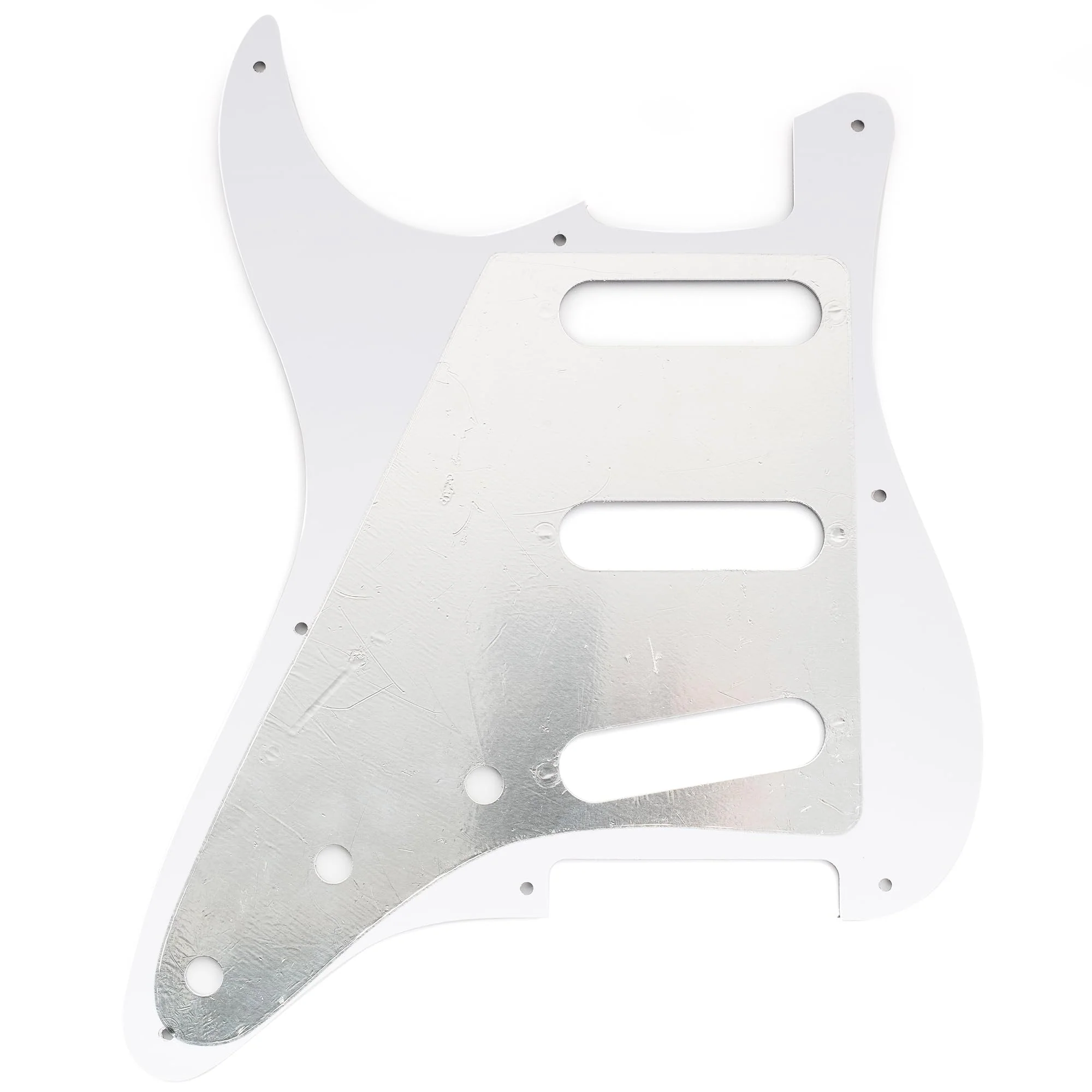 Musiclily Pro 8 Holes ST SSS Pickguard for 2008-2019 China Made Squier Classic Vibe SQ CV 50s Reissue Vintage Strat Style Electric Guitar, 4Ply White Pearl - Image 3