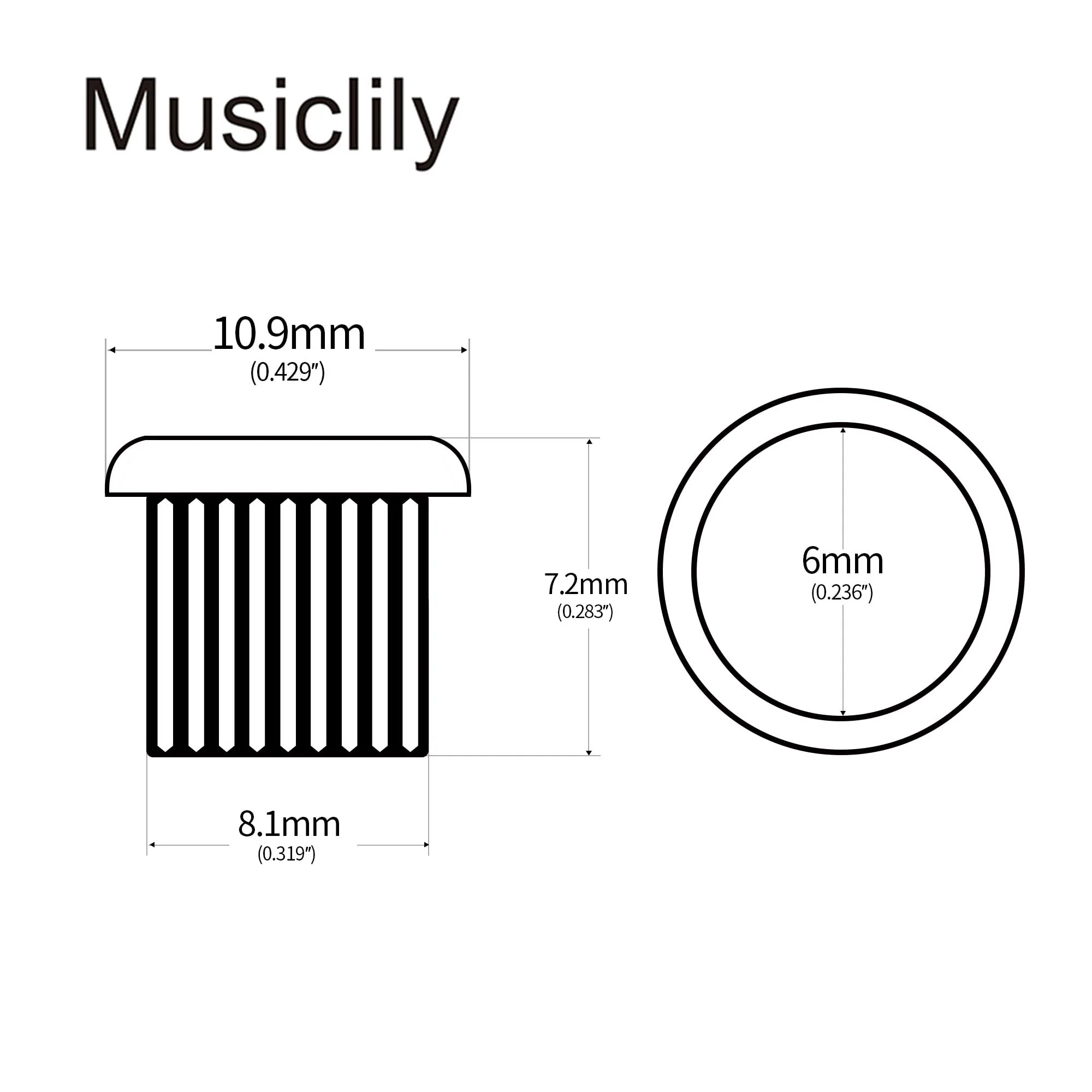 Musiclily Pro 8mm Guitar Tuner Bushings for Electric Guitar Semi-closed Tuning Pegs Machine Heads, Chrome (Set of 6) - Image 2