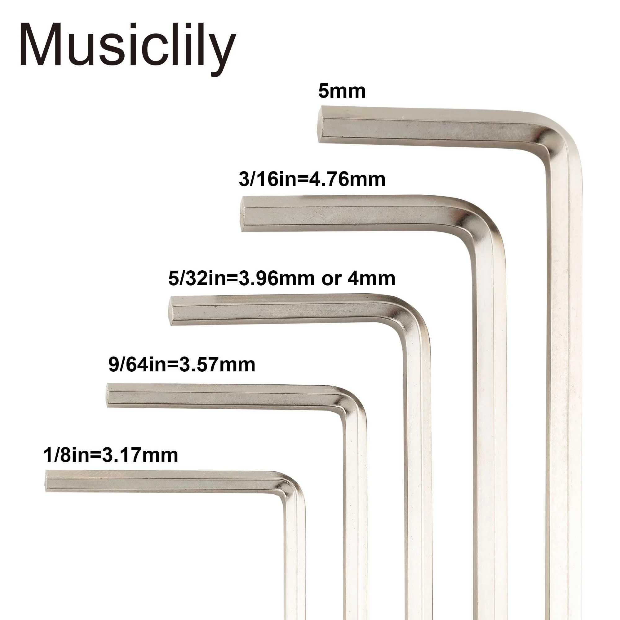 Musiclily Pro Hardened Steel 5Pcs Allen Keys Hex Wrenches Set for Guitar Bass Truss Rod Adjustment Full Set - Image 2