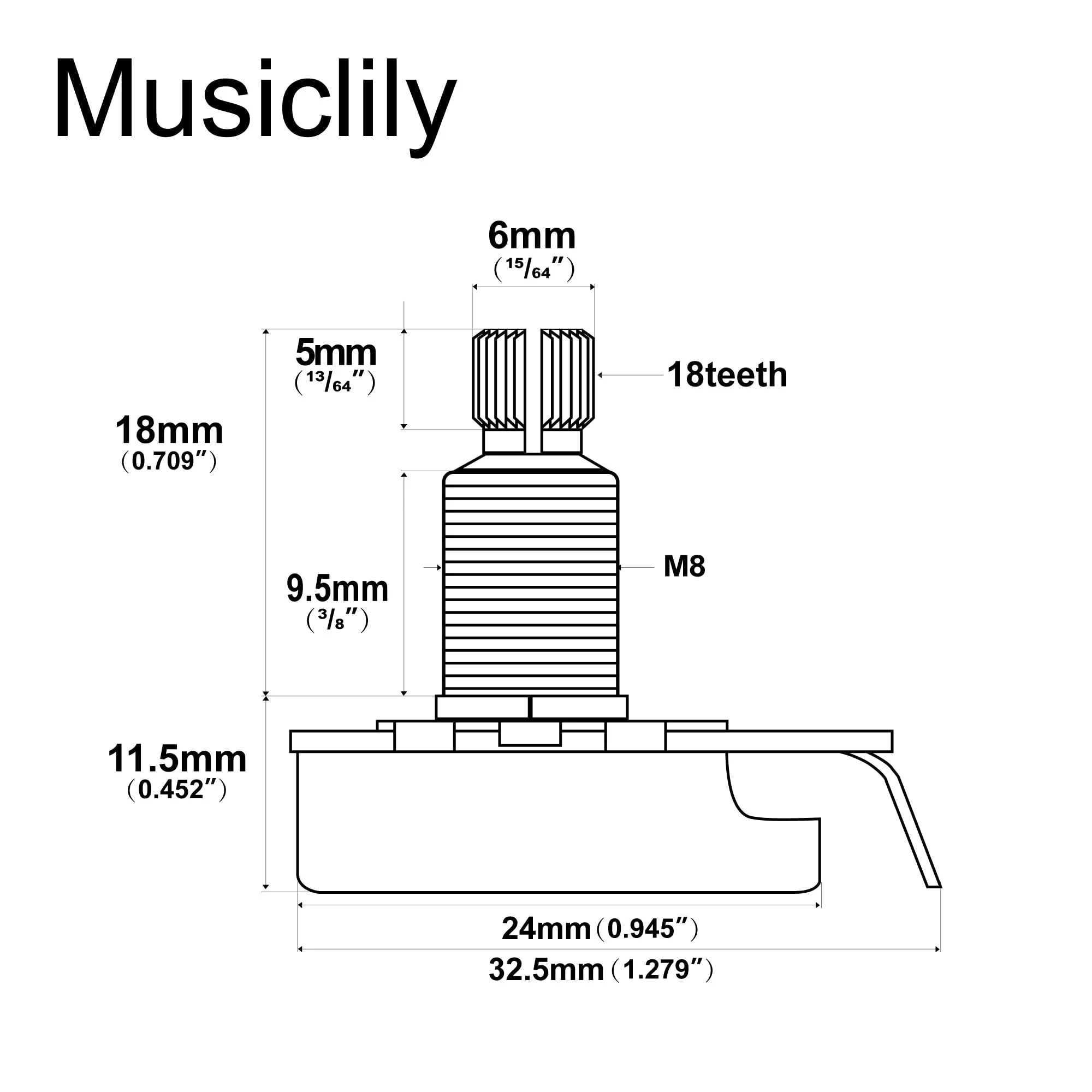 Musiclily Pro HD A25K Pots Brass Metric Split Standard Shaft 9.5mm Audio Taper Potentiometers for Active Pickups Electric Guitar Bass (Set of 10) A25K 9.5mm - Image 2