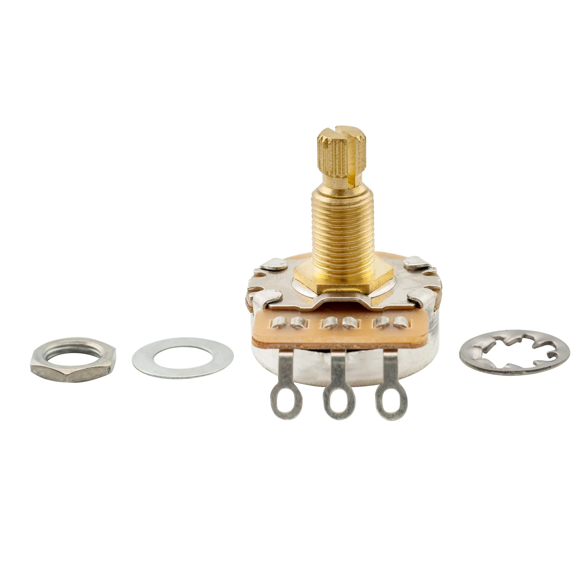 Musiclily Pro HD A25K Pots Brass Metric Split Standard Shaft 9.5mm Audio Taper Potentiometers for Active Pickups Electric Guitar Bass (Set of 10) A25K 9.5mm - Image 6