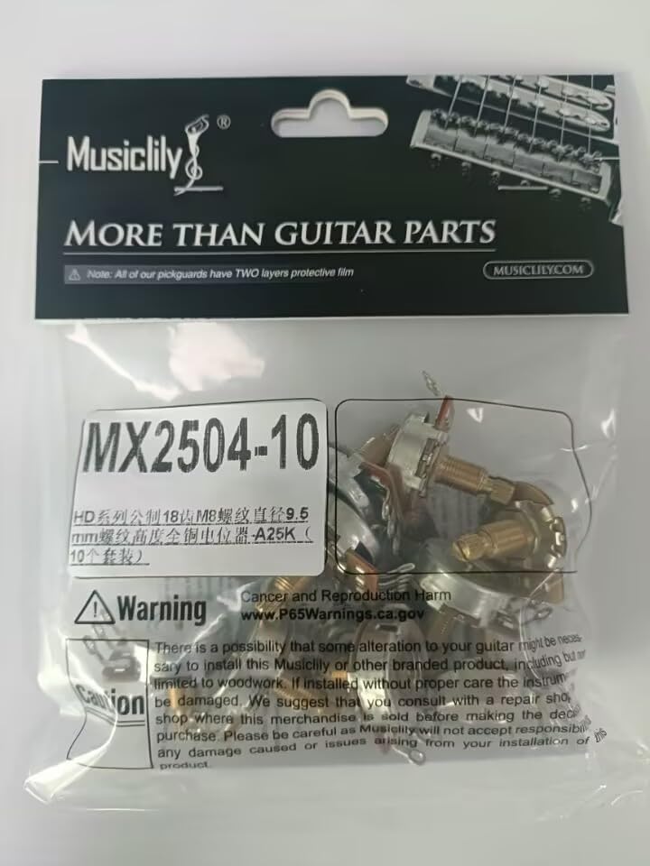Musiclily Pro HD A25K Pots Brass Metric Split Standard Shaft 9.5mm Audio Taper Potentiometers for Active Pickups Electric Guitar Bass (Set of 10) A25K 9.5mm - Image 7