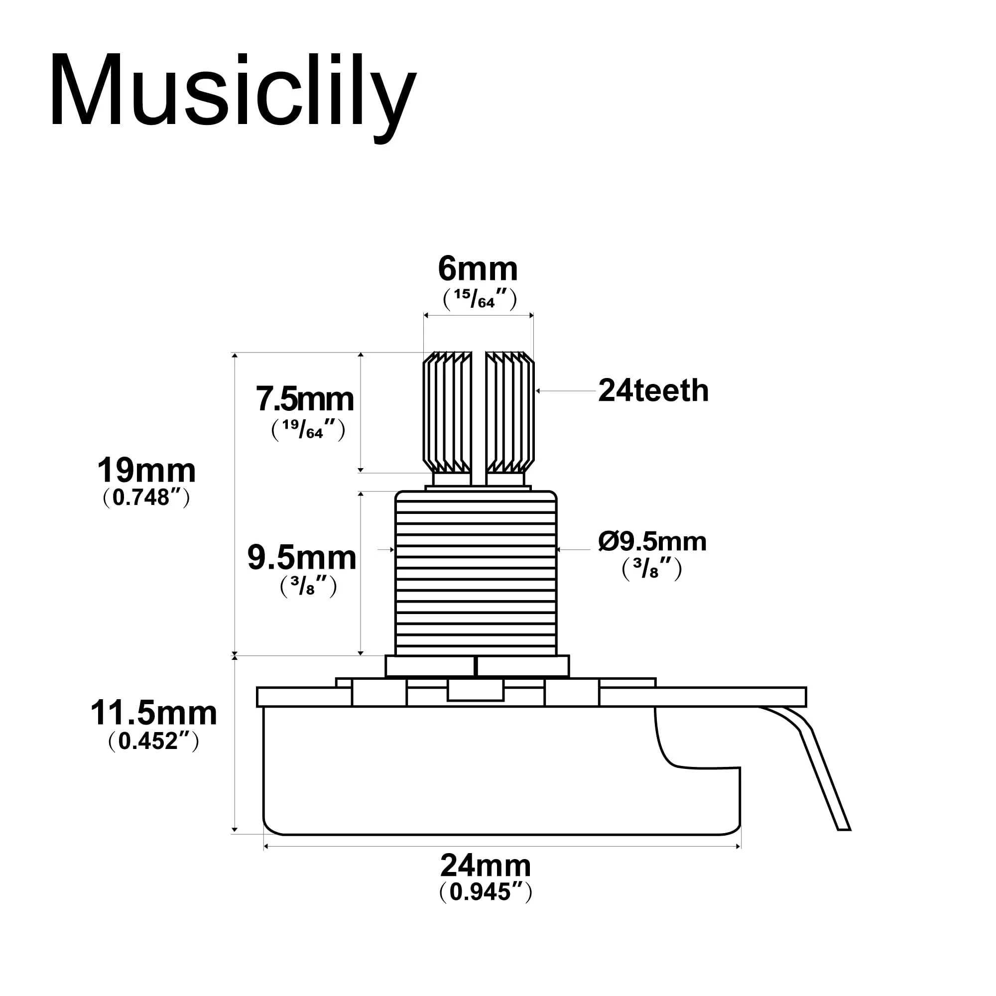 Musiclily Pro HD A25K Pots Brass Standard Split Shaft 3/8 Inch Audio Taper Potentiometers for Active Pickups Electric Guitar Bass (Set of 10) A25K 3/8 inch - Image 2