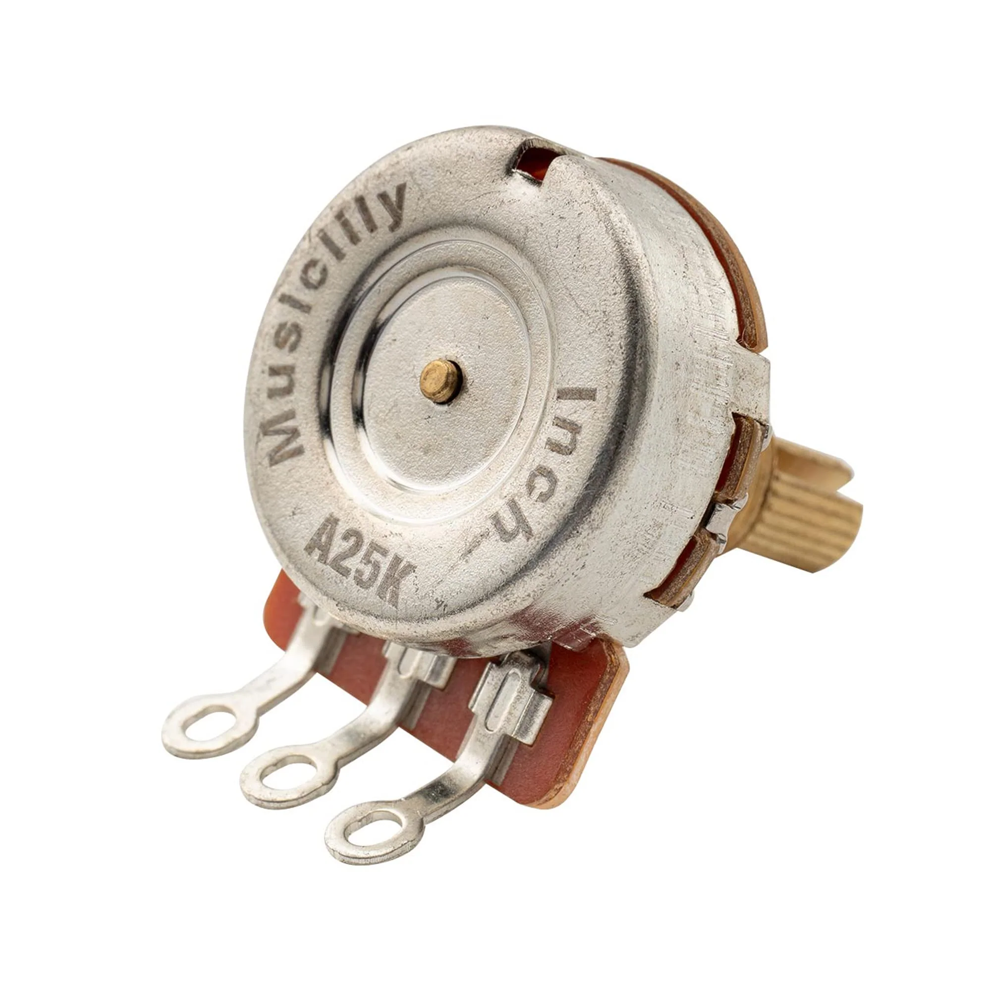 Musiclily Pro HD A25K Pots Brass Standard Split Shaft 3/8 Inch Audio Taper Potentiometers for Active Pickups Electric Guitar Bass (Set of 10) A25K 3/8 inch - Image 4