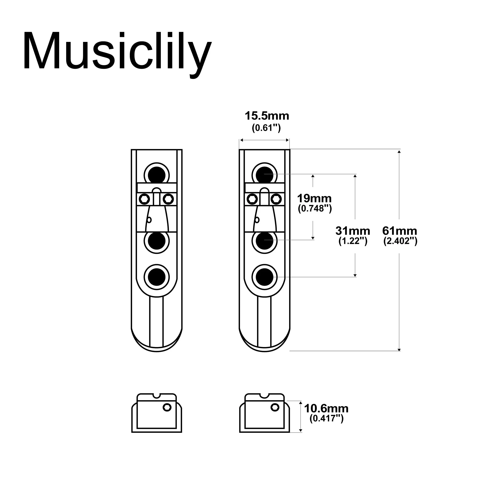 Musiclily Pro Individual Bass Bridge Single String Lock-Down Bass Bridge for 4-String Electric Bass, Chrome (Set of 4) - Image 2