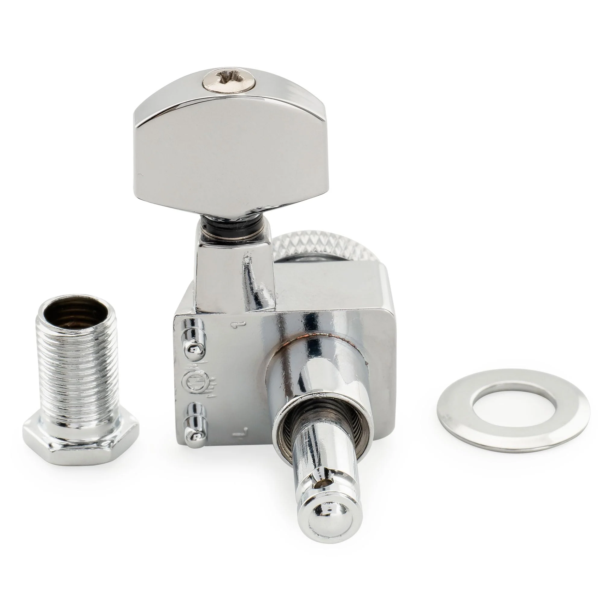 Musiclily Pro Left-Handed 6-in-line 18:1 Ratio 2-Pin Full Sealed Locking Machine Heads Tuners Tuning Pegs Keys with Hex Button for Fender Strat Tele Style Electric Guitar, Chrome 6L Chrome - Image 5