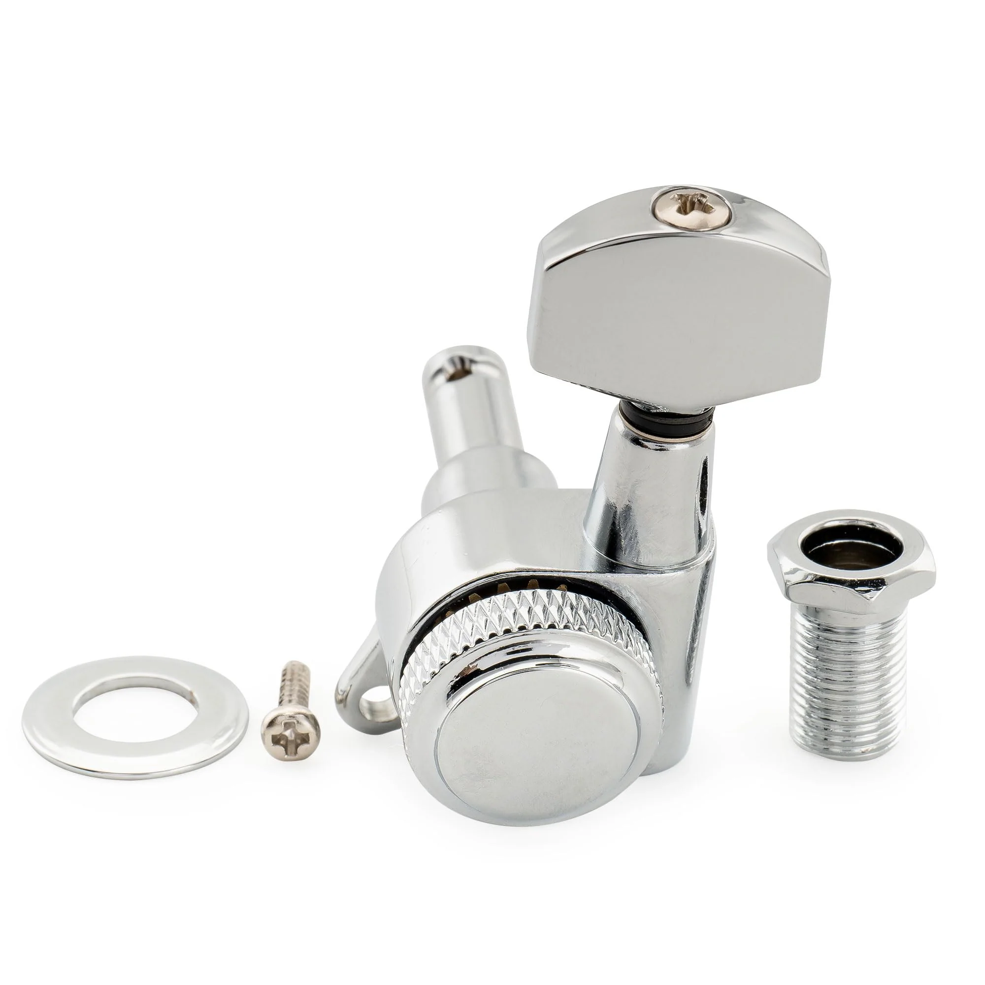 Musiclily Pro Left-Handed 6-in-line 18:1 Ratio Full Sealed Locking Machine Heads Tuners Tuning Pegs Keys with Hex Button 45 Degree Screw for Strat Tele Style Electric Guitar, Chrome 6L Chrome - Image 4