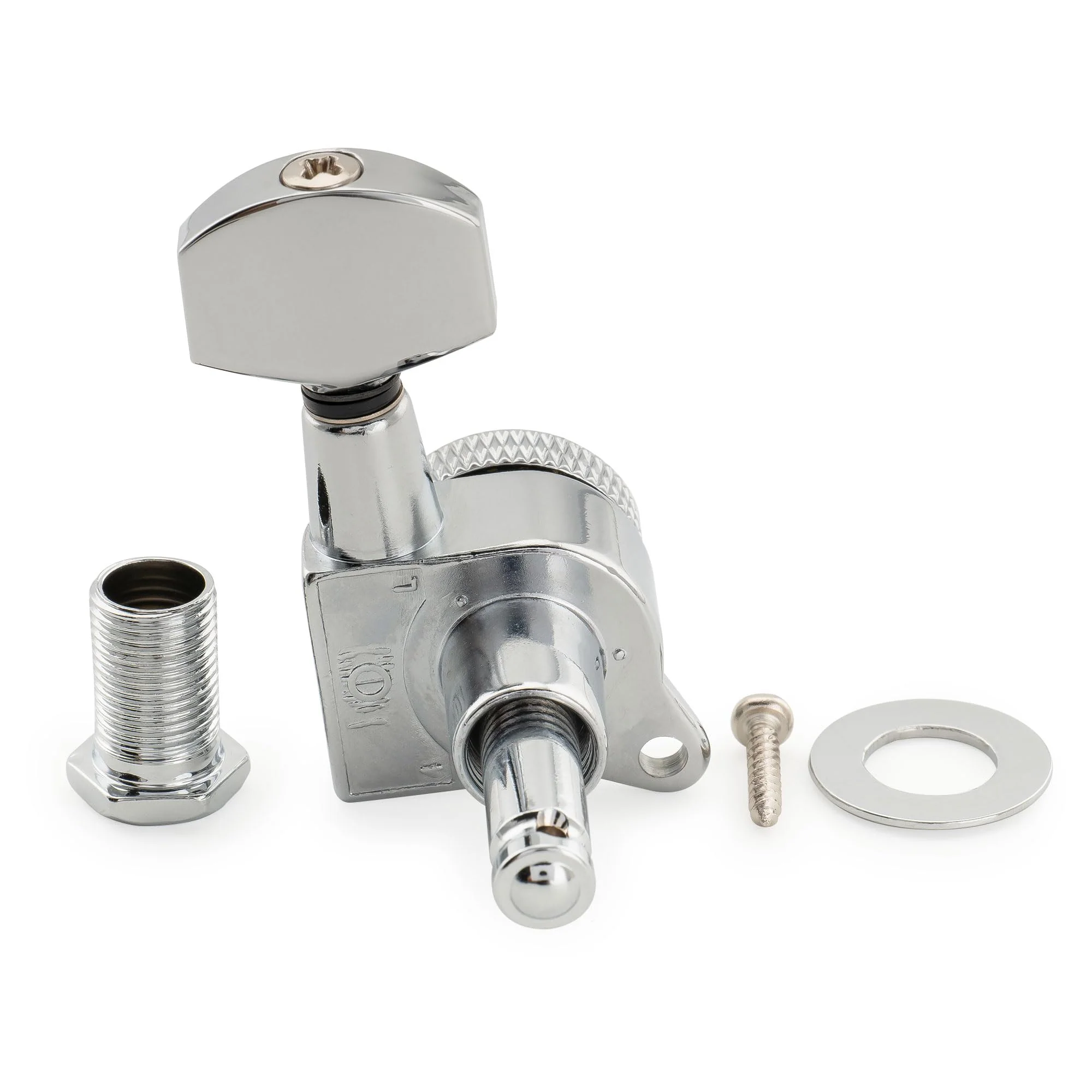 Musiclily Pro Left-Handed 6-in-line 18:1 Ratio Full Sealed Locking Machine Heads Tuners Tuning Pegs Keys with Hex Button 45 Degree Screw for Strat Tele Style Electric Guitar, Chrome 6L Chrome - Image 5