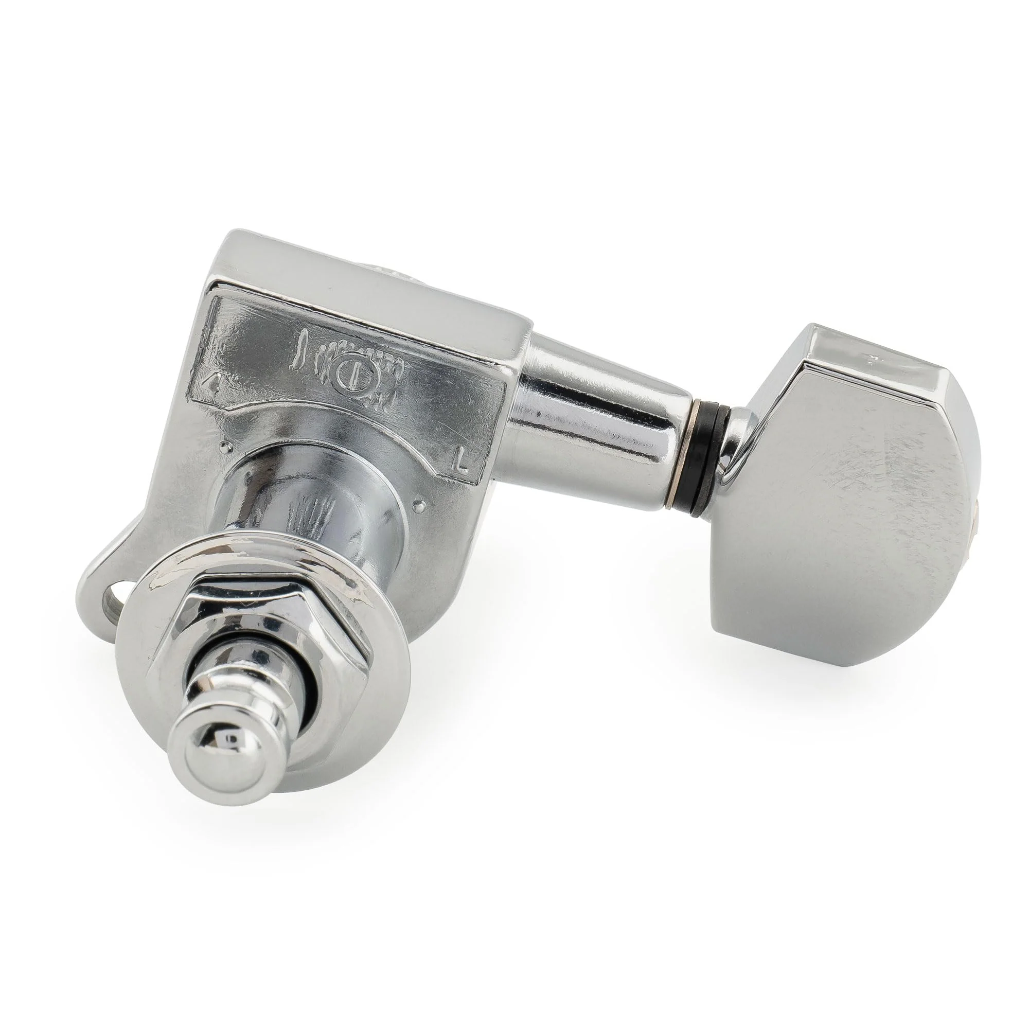 Musiclily Pro Left-Handed 6-in-line 18:1 Ratio Full Sealed Locking Machine Heads Tuners Tuning Pegs Keys with Hex Button 45 Degree Screw for Strat Tele Style Electric Guitar, Chrome 6L Chrome - Image 7