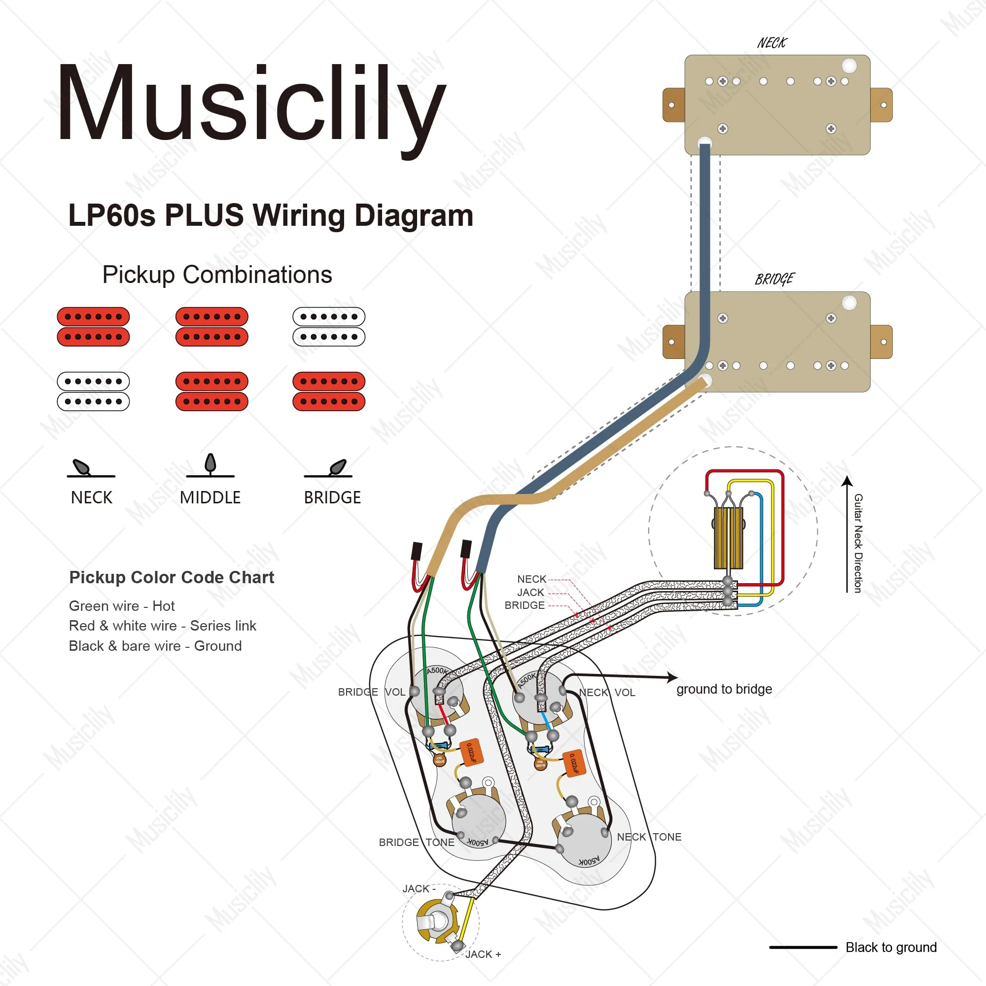 Musiclily Pro LP STD Modern 60s PLUS Treble Bleed DIY Wring Kit Upgrade for Epiphone LP Style Electric Guitar, Nickel Switch DIY Kits Modern 60s PLUS - Image 2