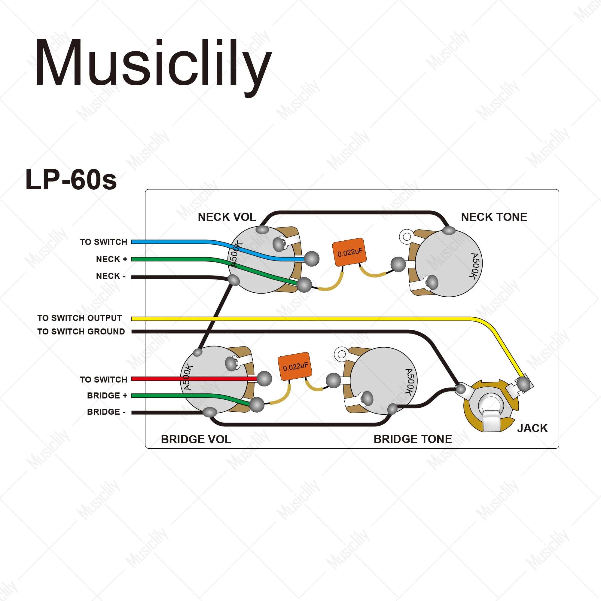 Musiclily Pro LP STD Modern 60s Pre-wired Wring Harness Kit Upgrade for Epiphone LP Style Electric Guitar, Nickel Switch Pre-wired Modern 60s - Image 2