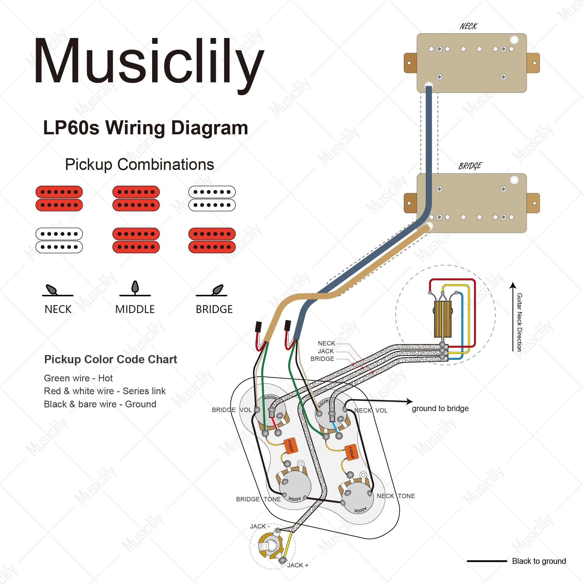 Musiclily Pro LP STD Modern 60s Pre-wired Wring Harness Kit Upgrade for Epiphone LP Style Electric Guitar, Nickel Switch Pre-wired Modern 60s - Image 3