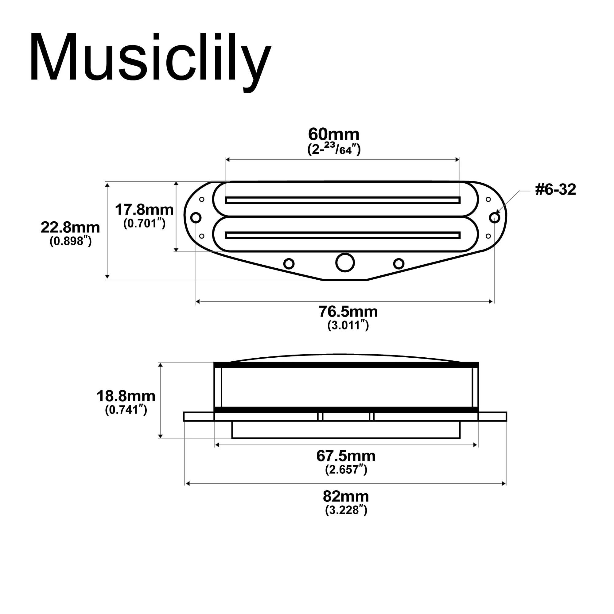 Musiclily Pro ST-DPMC Ceramic Rail Blade Single Coil Sized Humbucker Pickup 9.2K for Strat Style Electric Guitar, Black Body Black Rail - Image 2