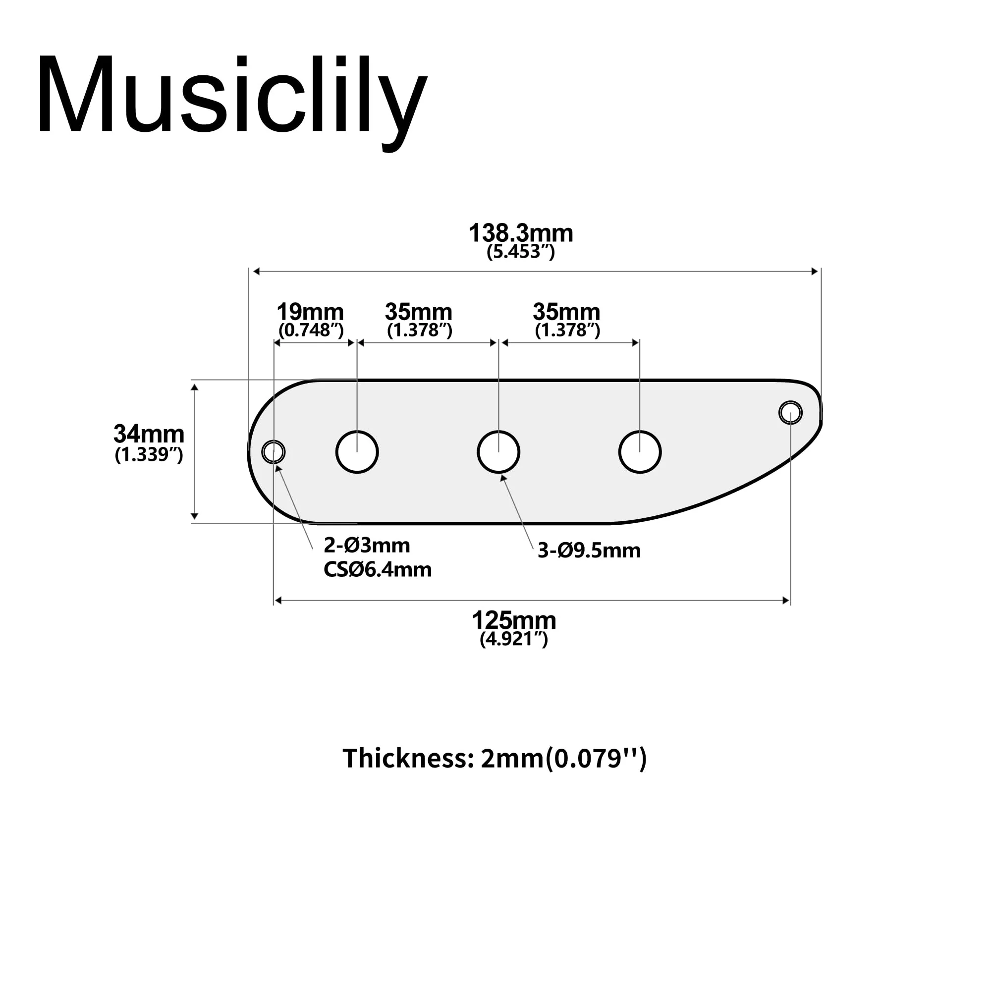 Musiclily Pro Steel 3-Hole Bass Control Plate for Vintage PB/Tele Bass Style Electric Bass, Nickel - Image 2