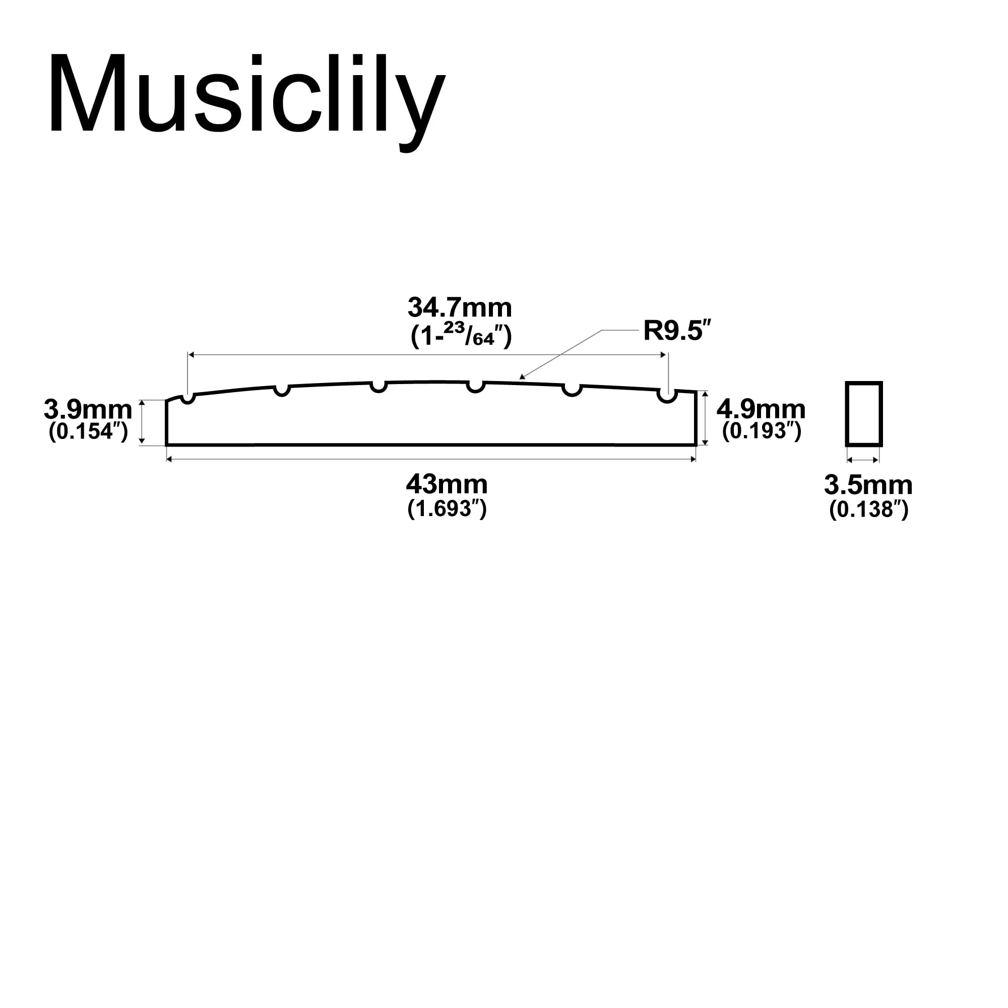 Musiclily Pro Urea Resin Plastic 43mm Slotted Strat Tele Electric Guitar Nuts Flat Bottom for 6-string Stratocaster/Telecaster Guitar, Black (Set of 2) - Image 2