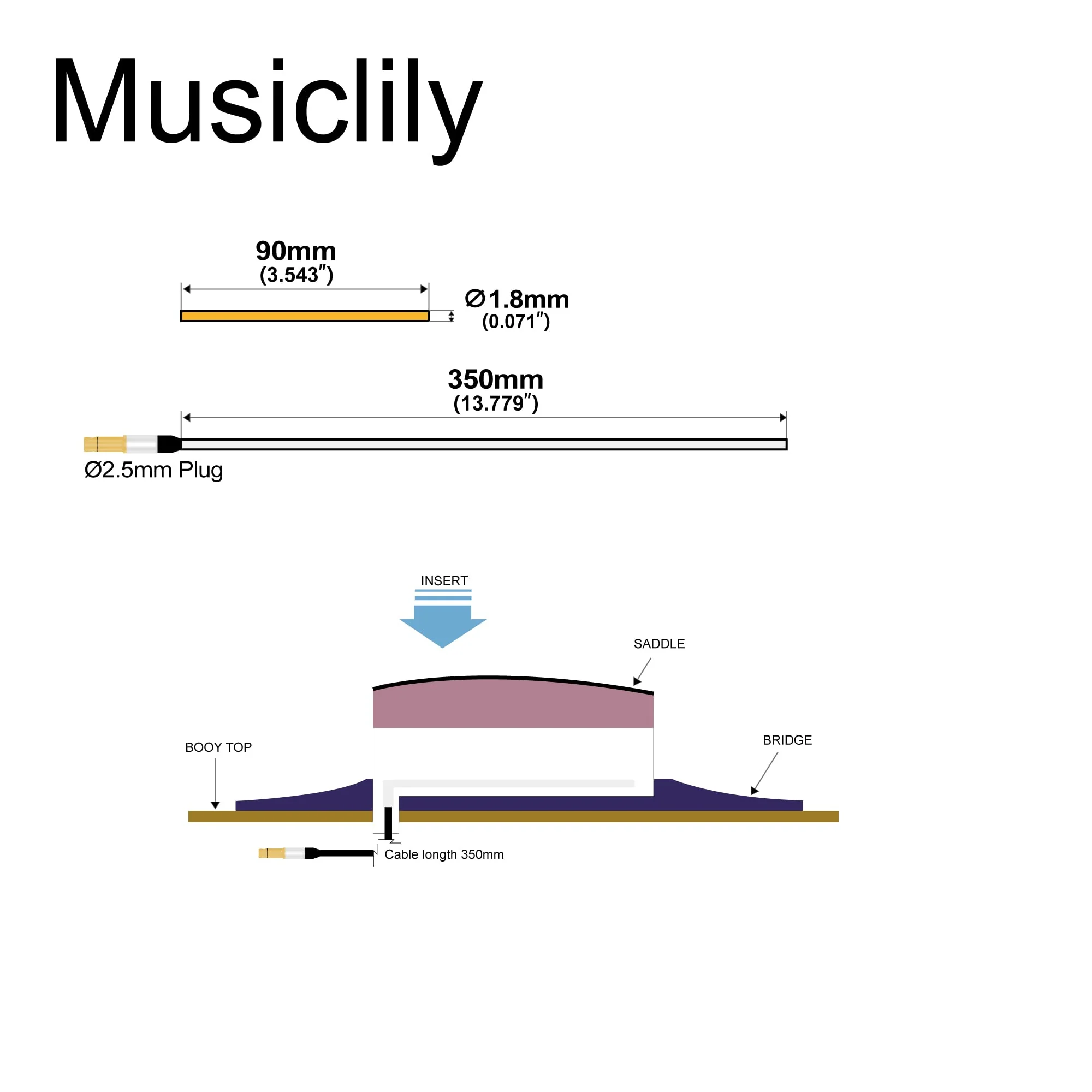 Musiclily Sensitive Saddle Bridge Soft Piezo Cable Pickup for Acoustic Guitar Replacement - Image 2